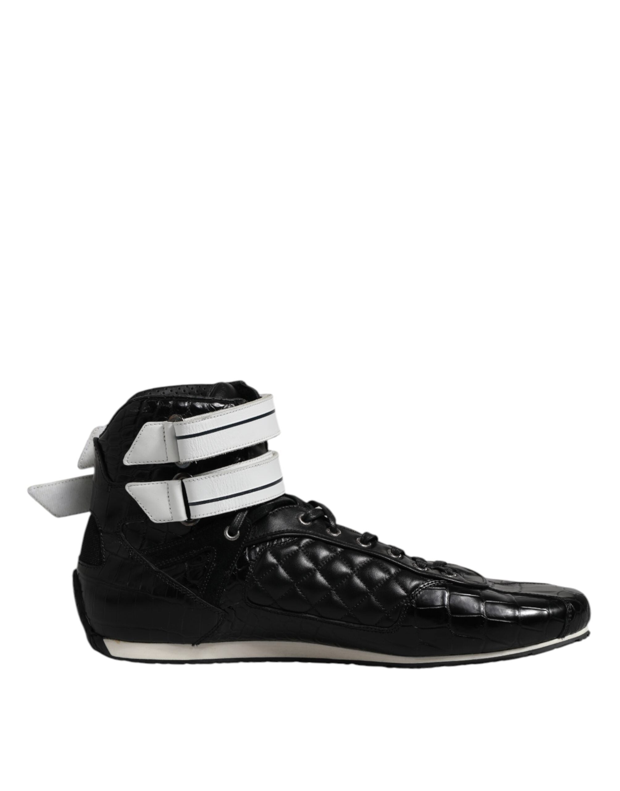 Black Quilted Leather Lace Up Sneakers Shoes - ventzia