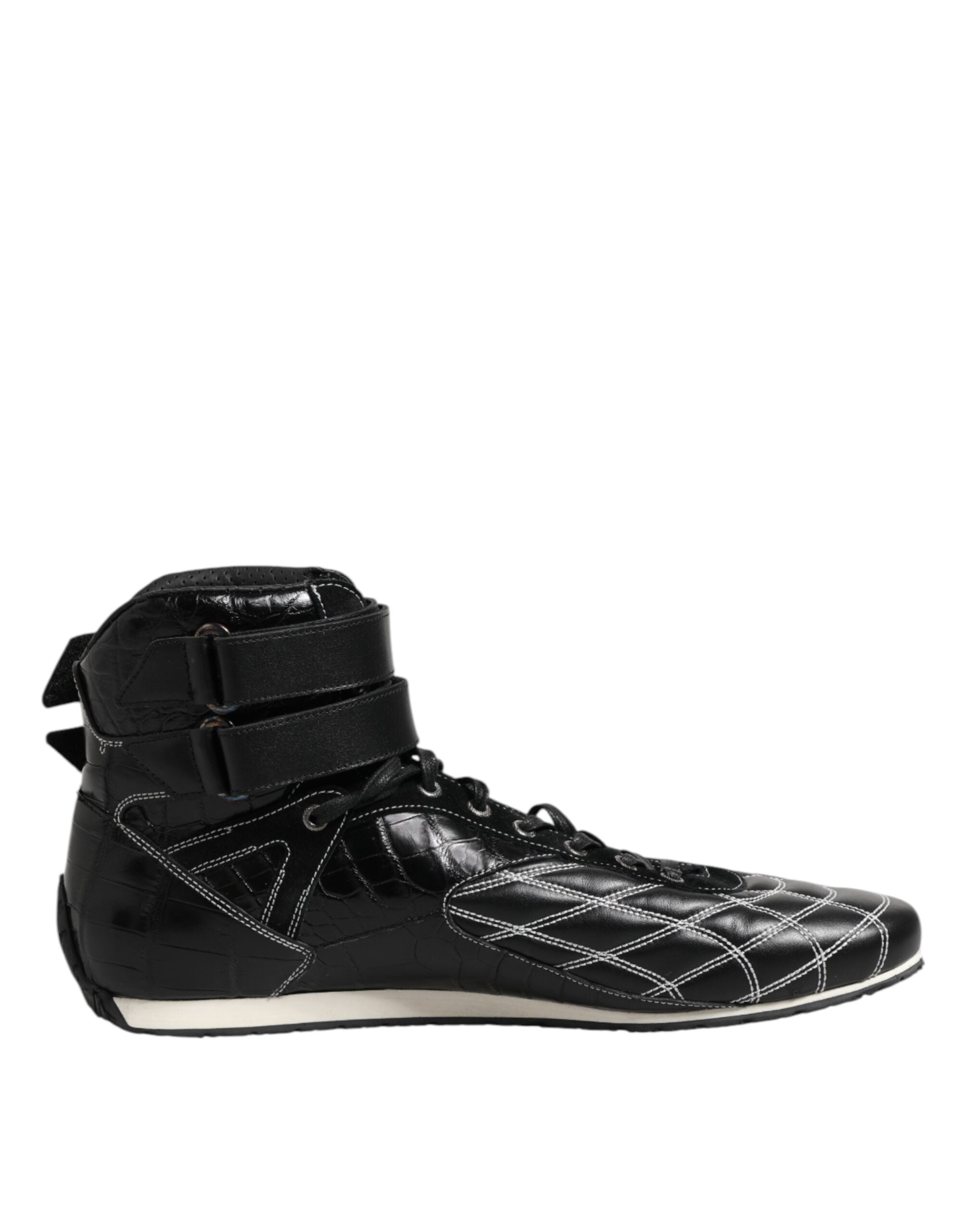 Black Quilted Leather Lace Up Sneakers Shoes - ventzia