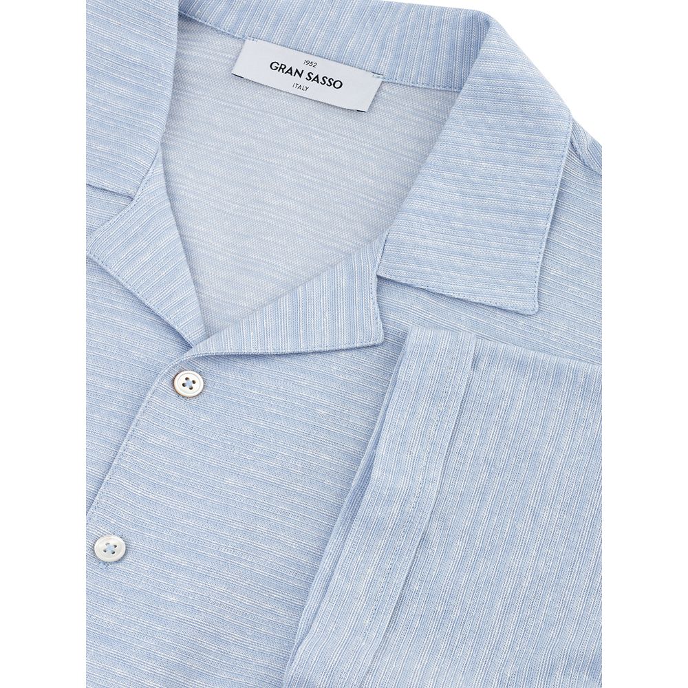 Blue Linen And Cotton Shortsleeve - ventzia