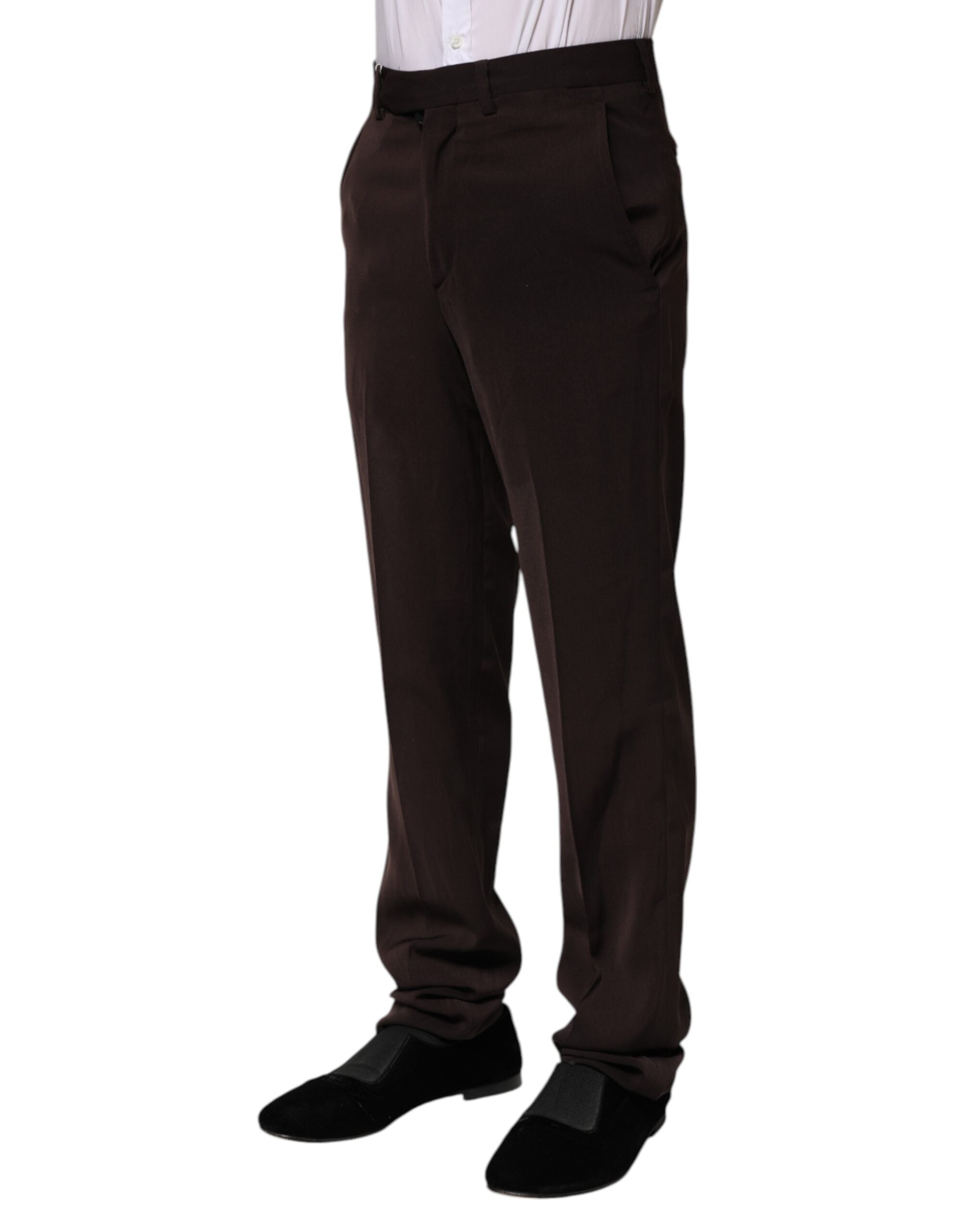 Dark Brown Mid Waist Dress Formal Pants - ventzia