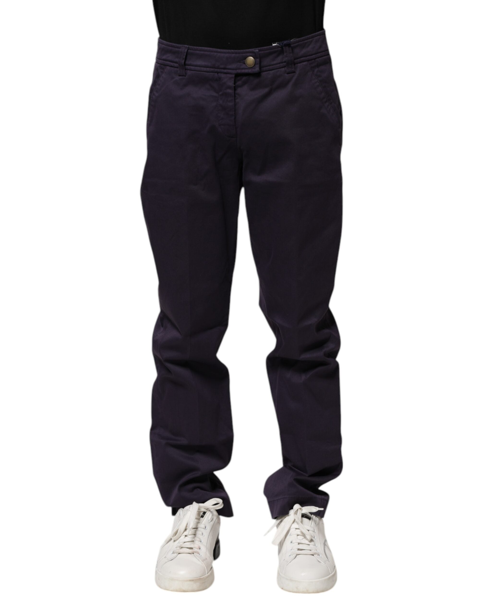 Dark Purple Mid Waist Casual Straight Pants - ventzia