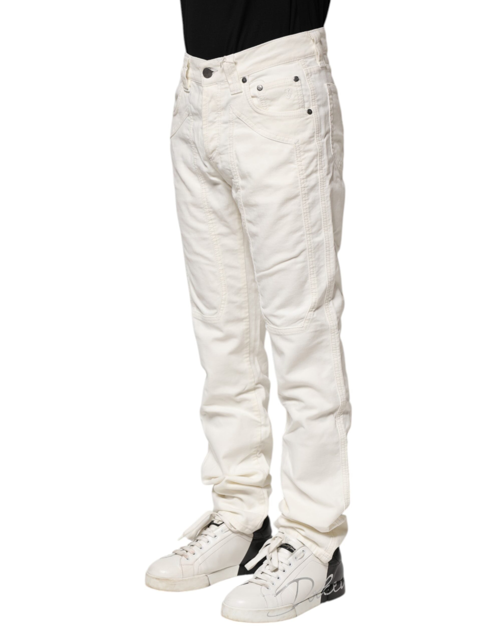 White Cotton Stretch Straight Fit Men Denim Jeans - ventzia