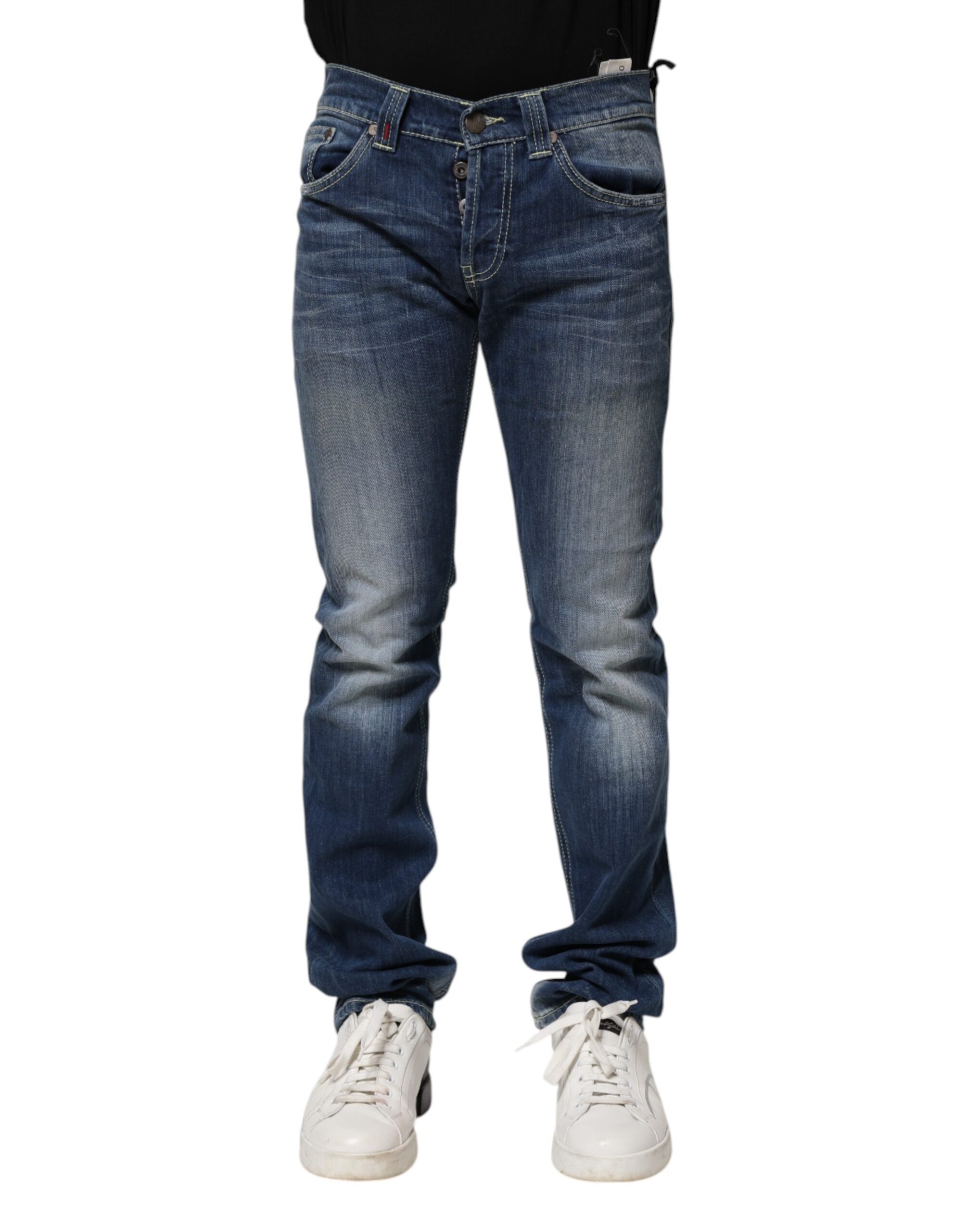 Blue Washed Skinny Fit Casual Men Denim Jeans - ventzia