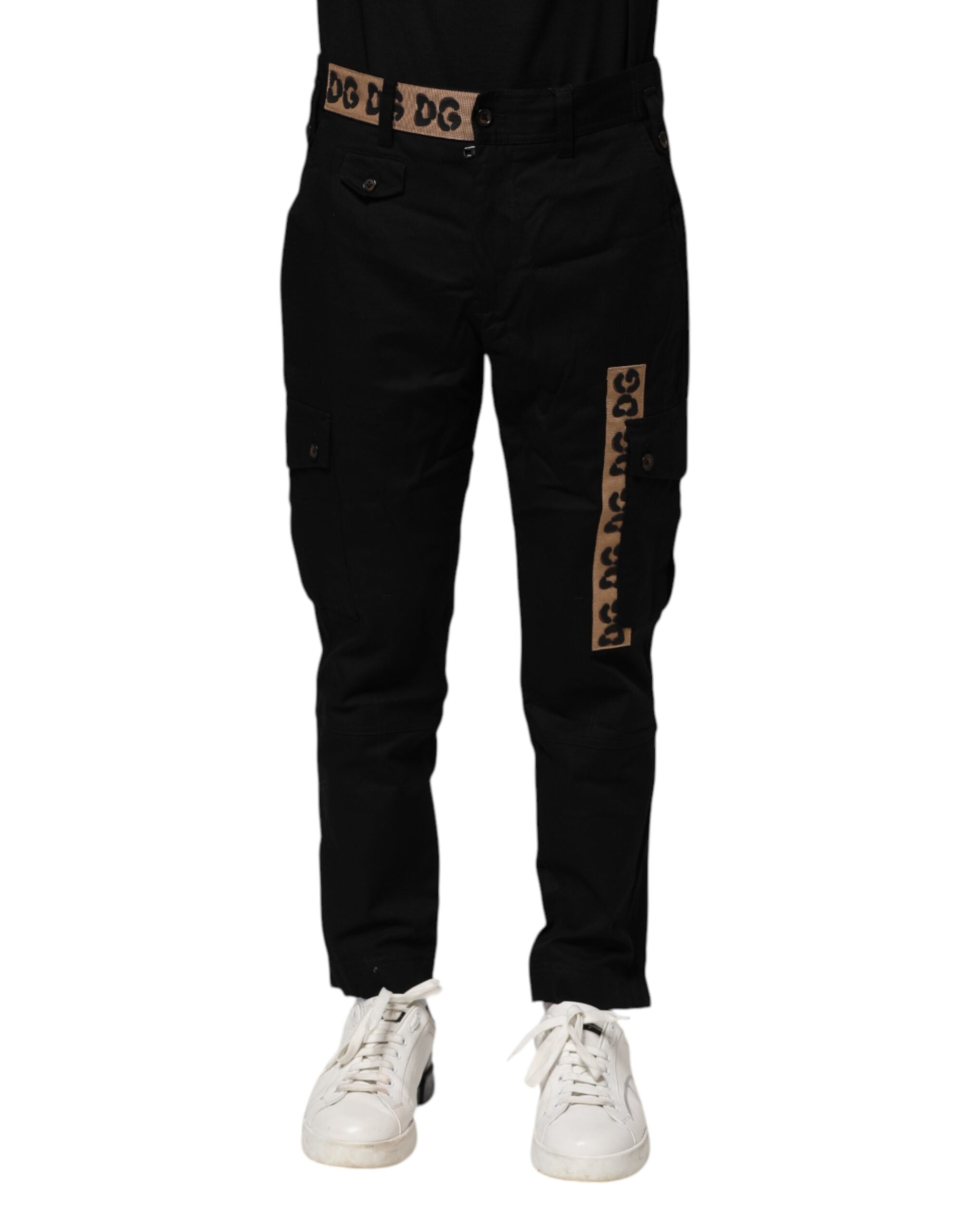Black Cotton Cargo Casual Pants - ventzia