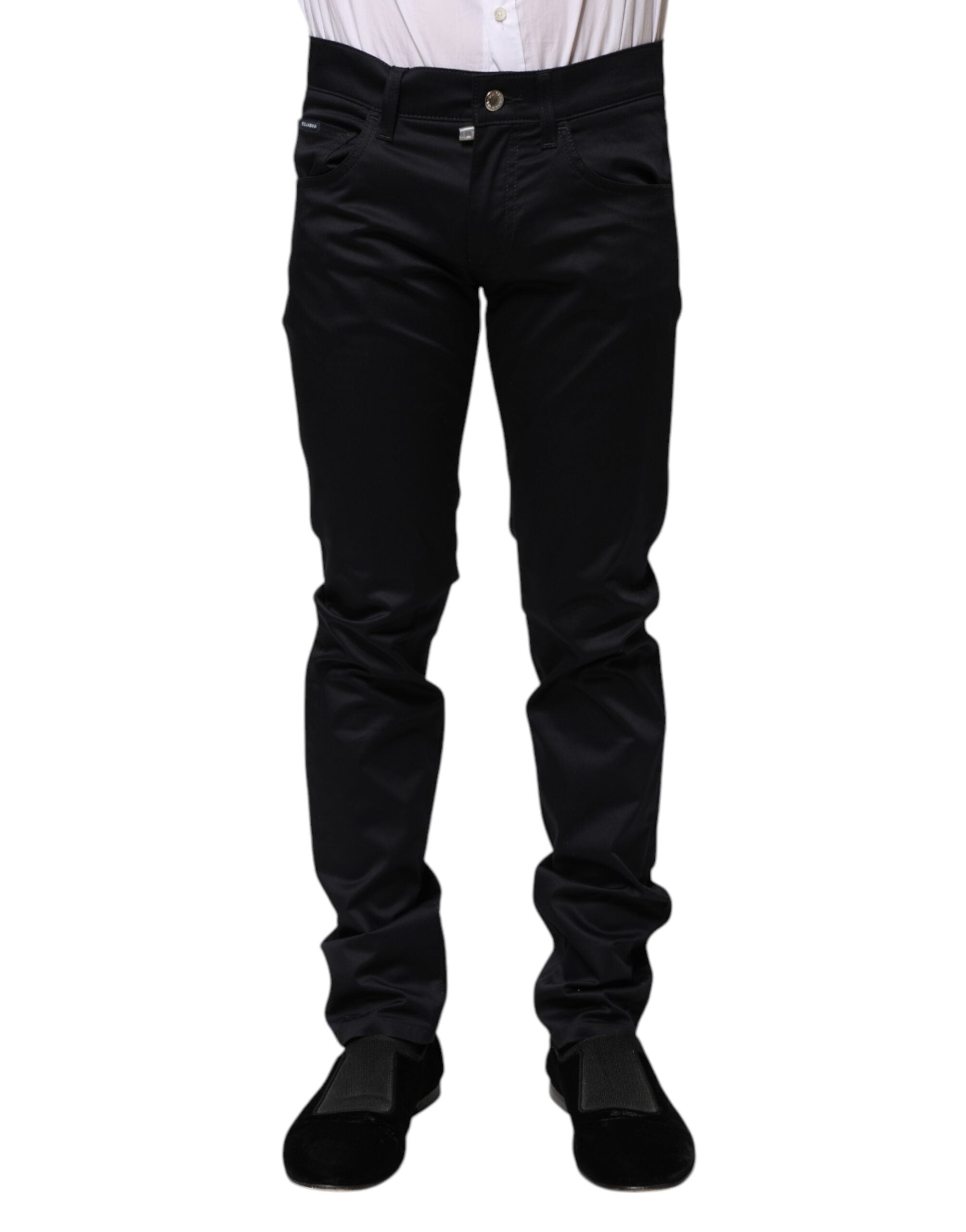 Black Cotton Skinny Mid Waist Pants - ventzia
