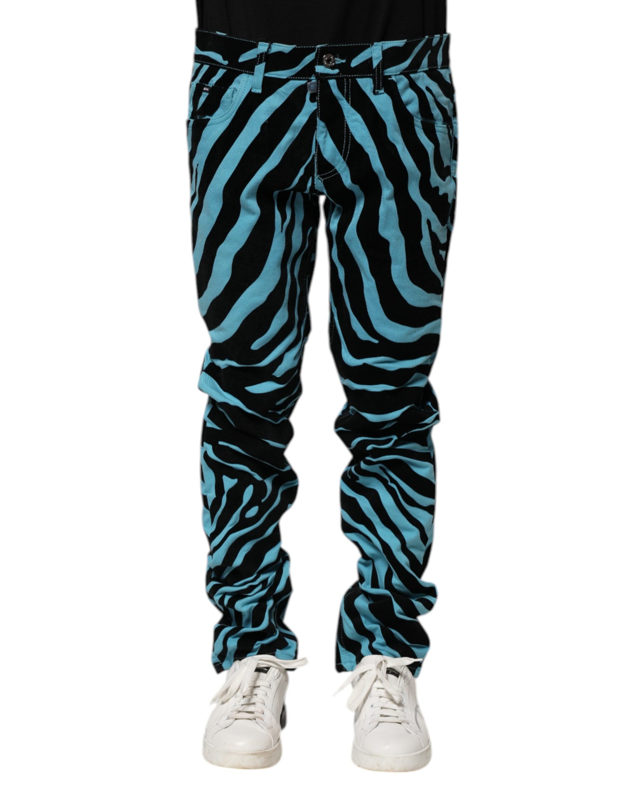 Blue Black Stripes Skinny Denim Jeans - ventzia