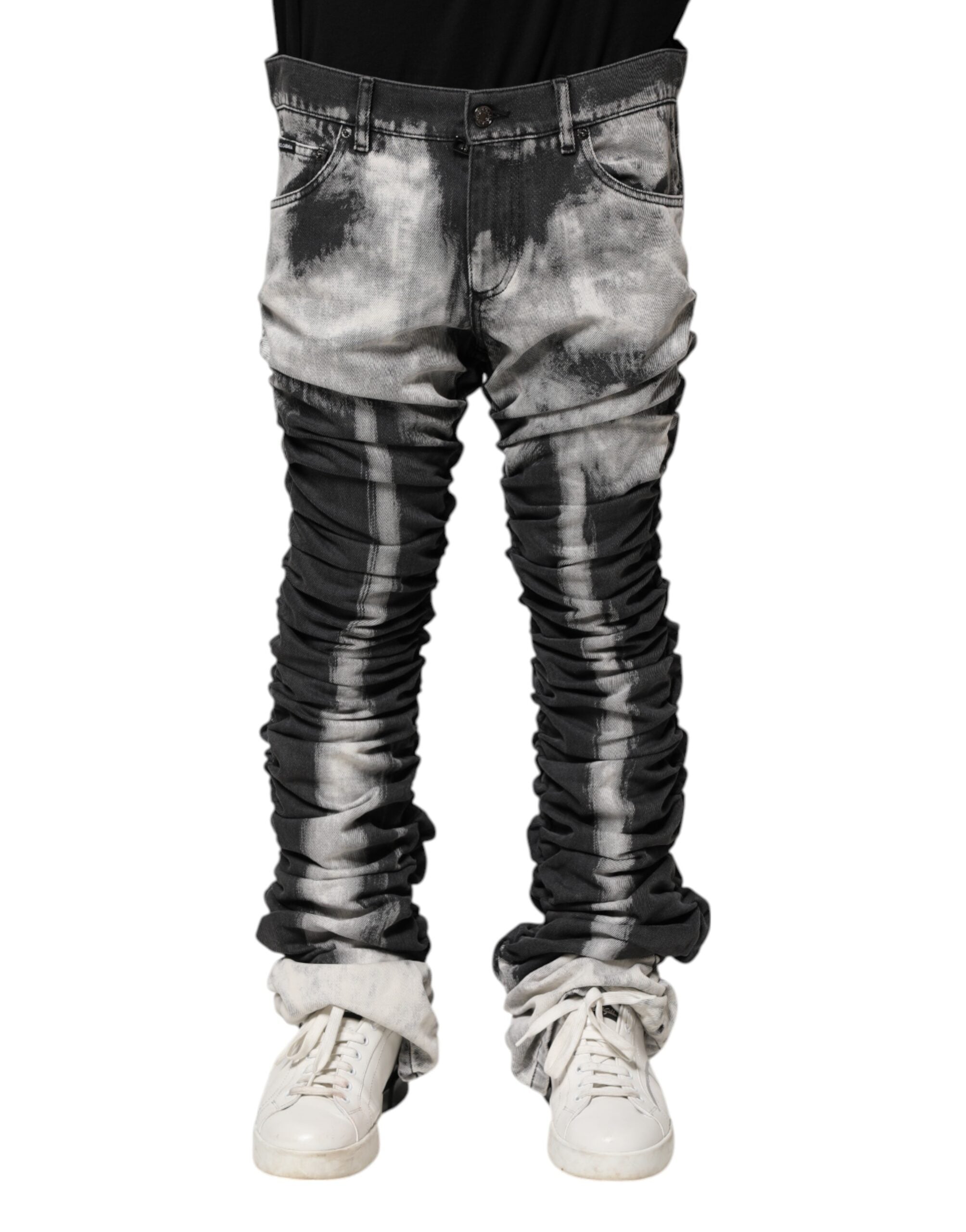 Black Tie Dye Straight Denim Jeans - ventzia