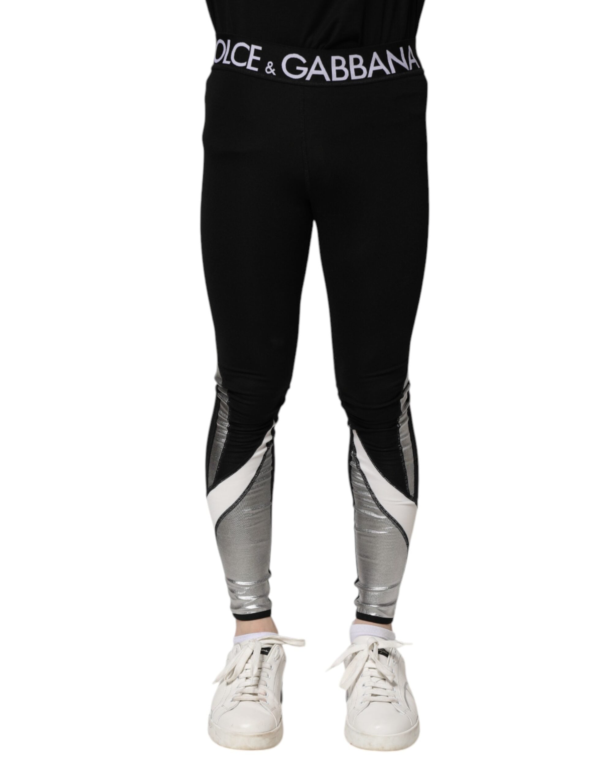 Black Silver Nylon Skinny Men Leggings Pants - ventzia