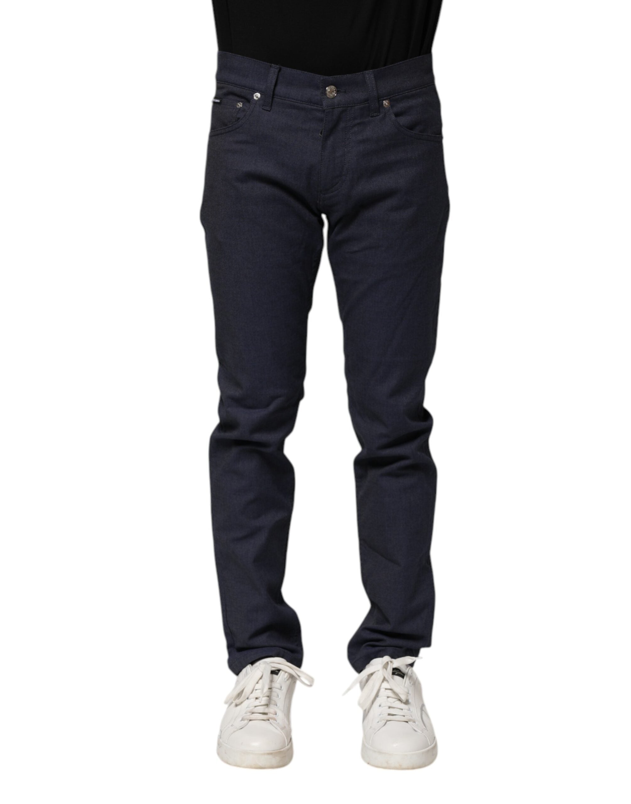 Dark Blue Cotton Skinny Denim Jeans - ventzia
