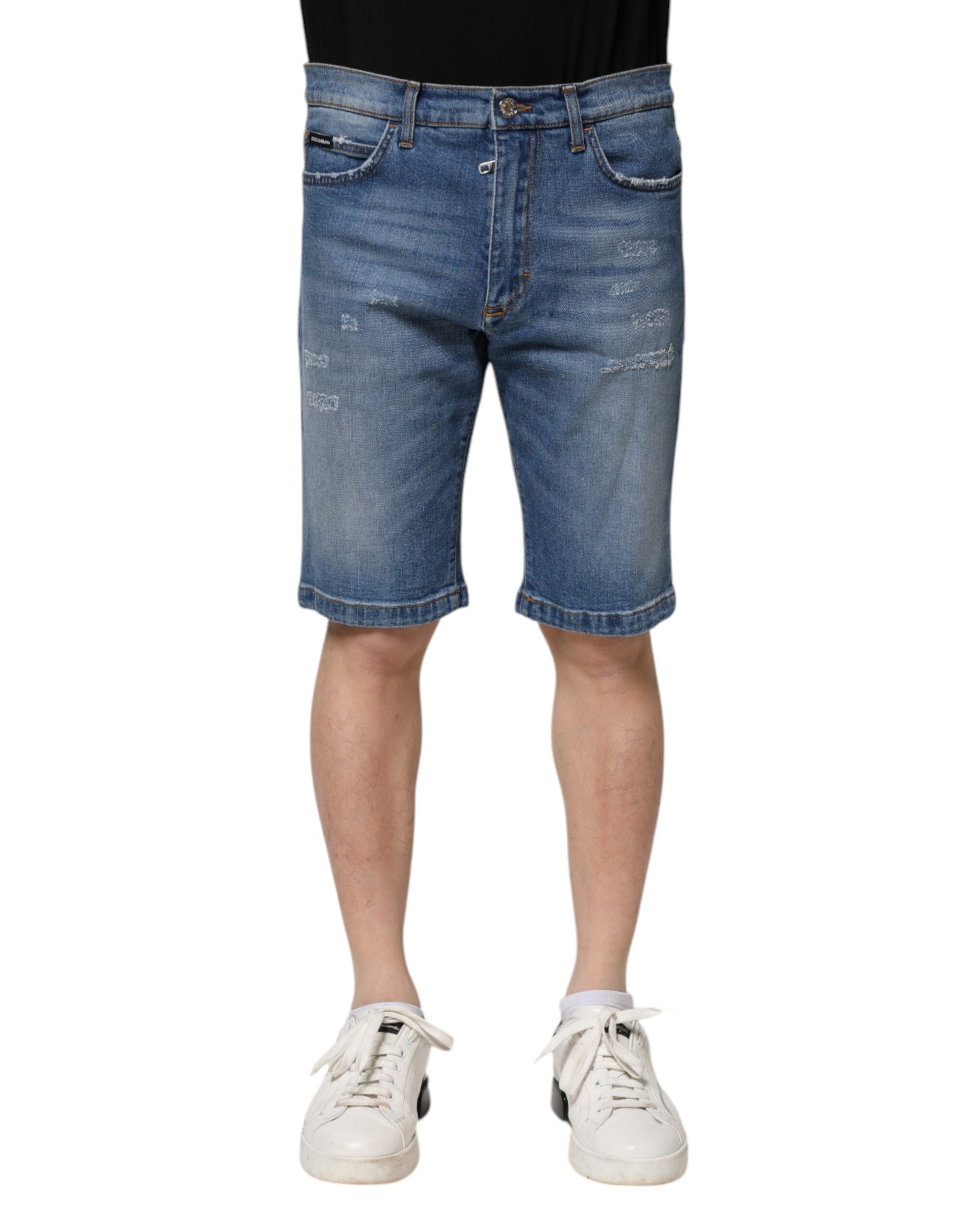 Blue Cotton Stretch Men Denim Bermuda Shorts - ventzia