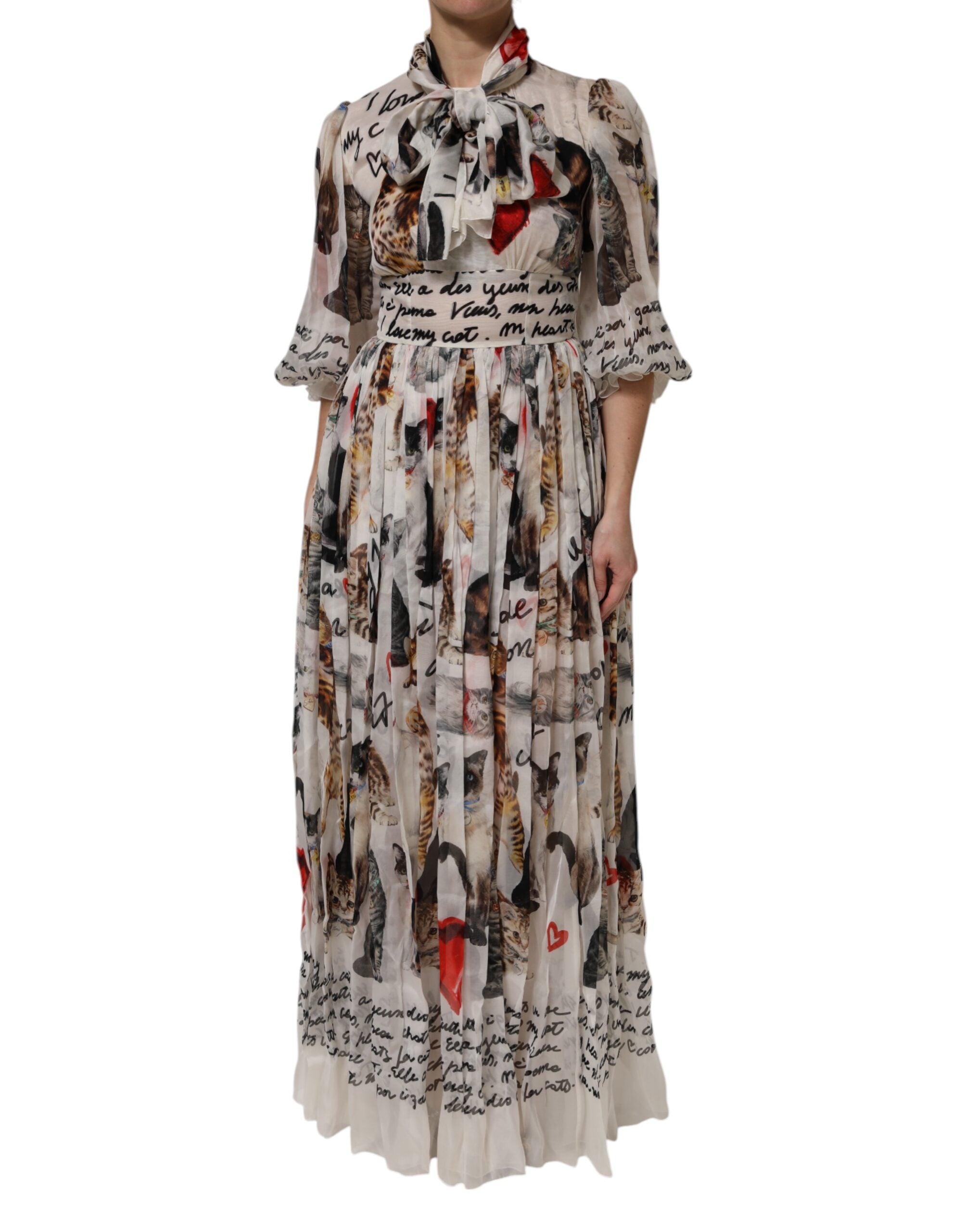Multicolor Animal Print Silk Ascot Maxi Dress - ventzia