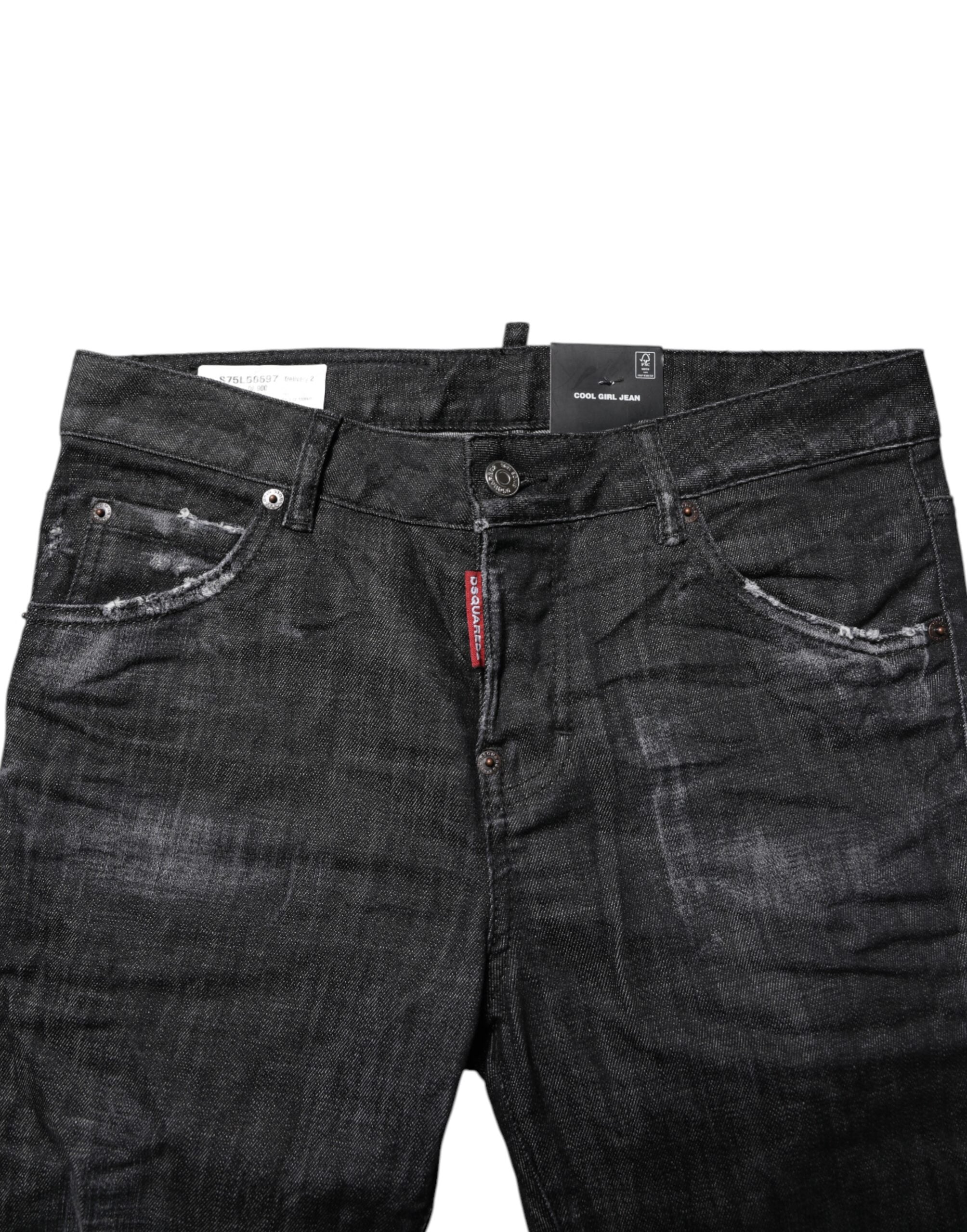 Black Washed Cotton Mid Waist Skinny Jeans - ventzia