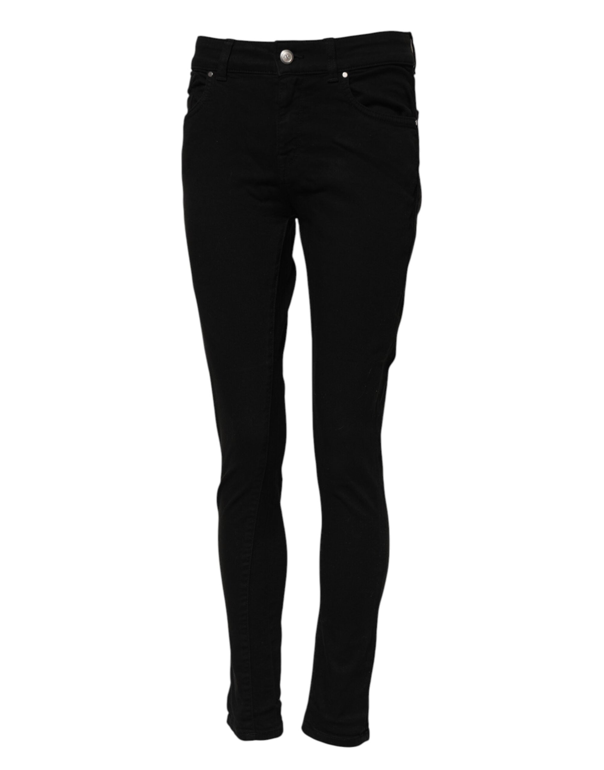 Black Cotton Skinny Mid Waisted Denim Jeans - ventzia