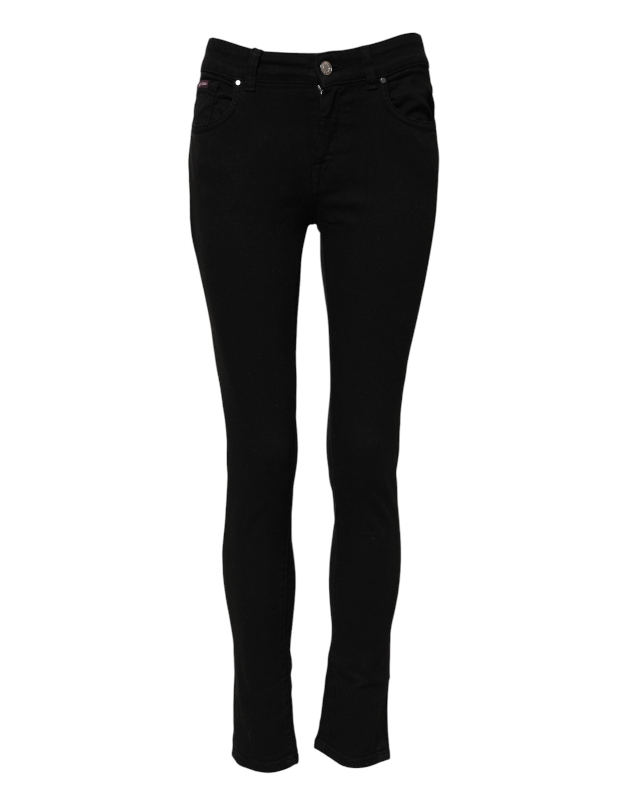 Black Skinny Cotton Mid Waisted Denim Jeans - ventzia