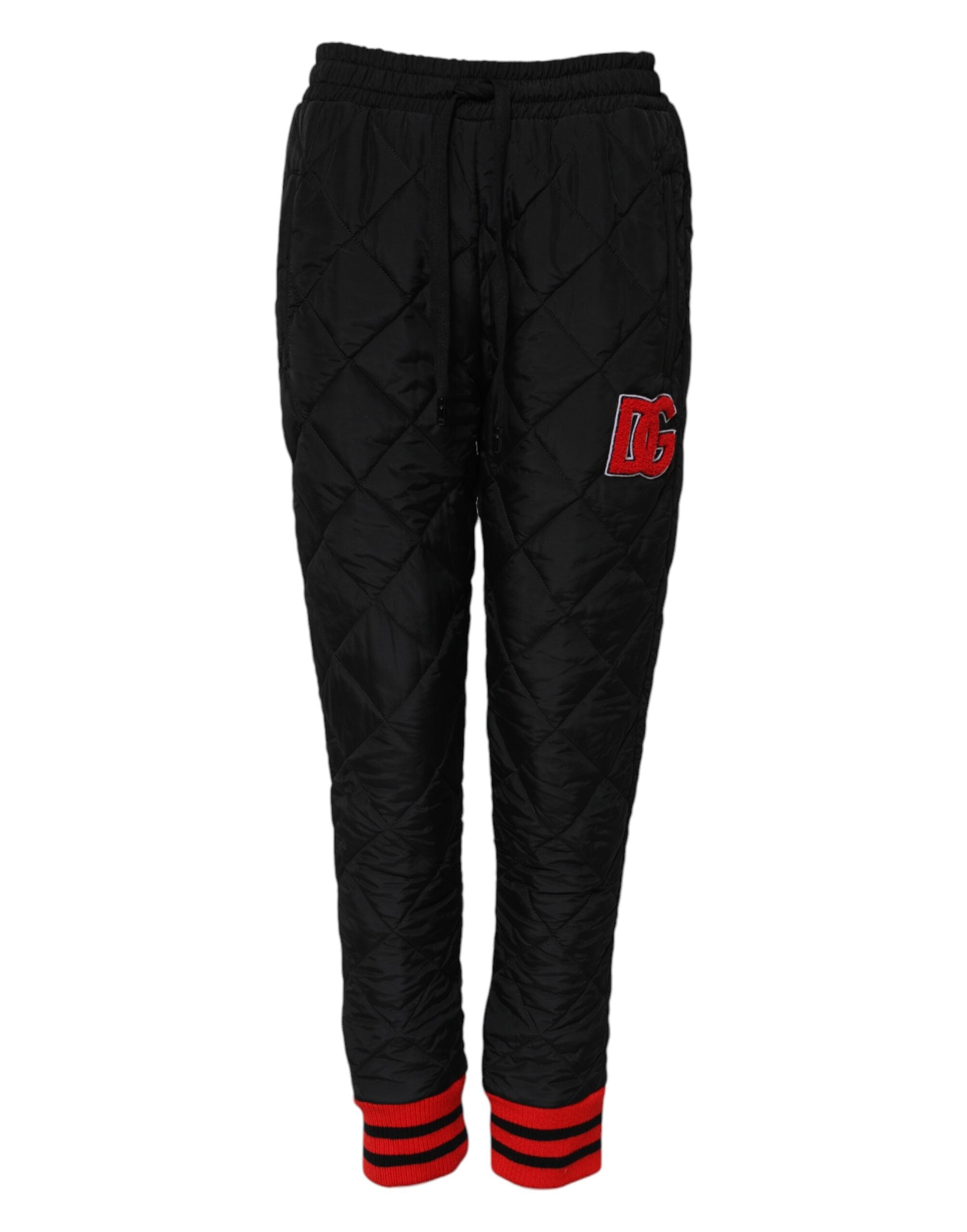 Black Quilted Mid Waist Jogger Pants - ventzia