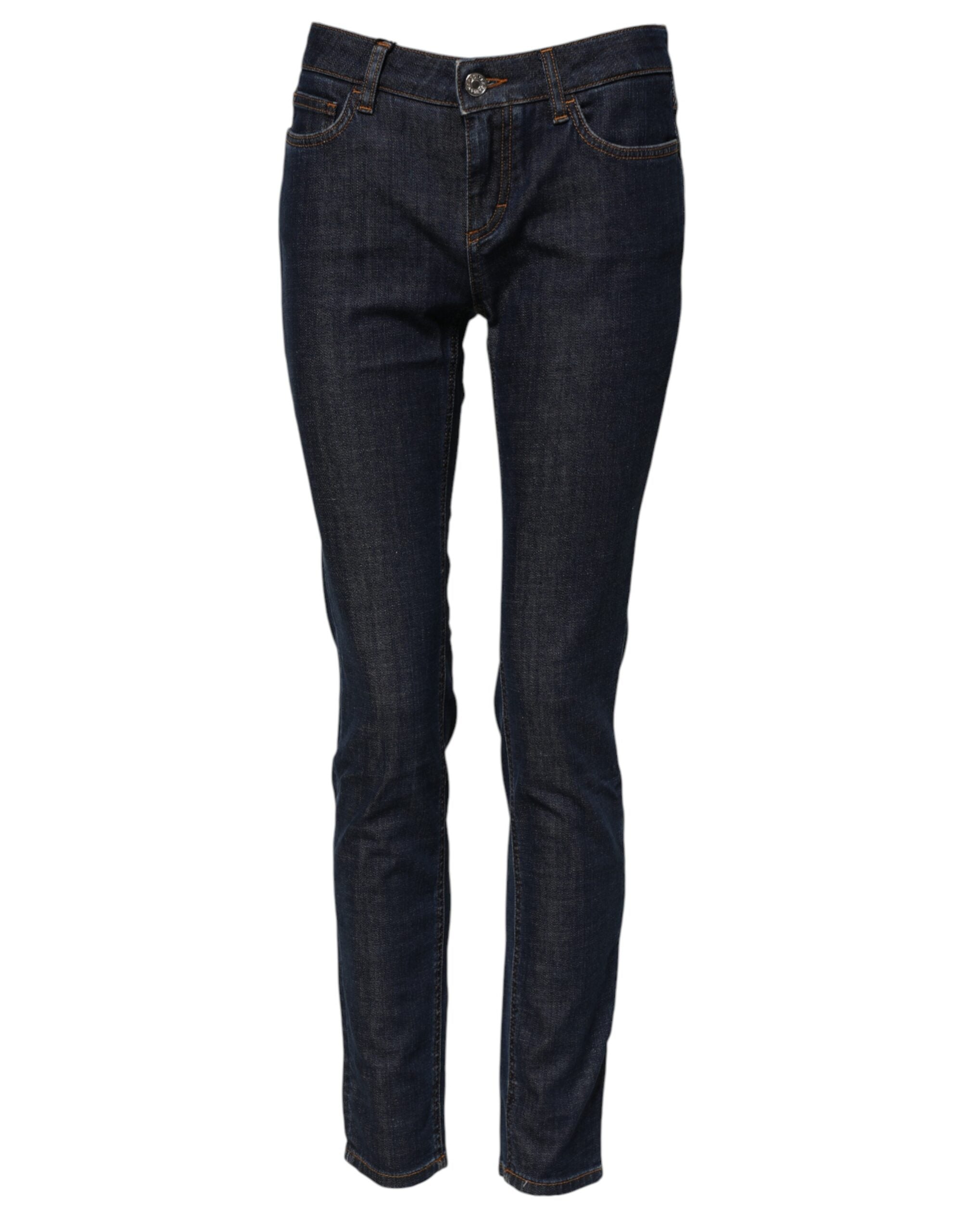 Blue Skinny Cotton Mid Waisted Denim Jeans - ventzia