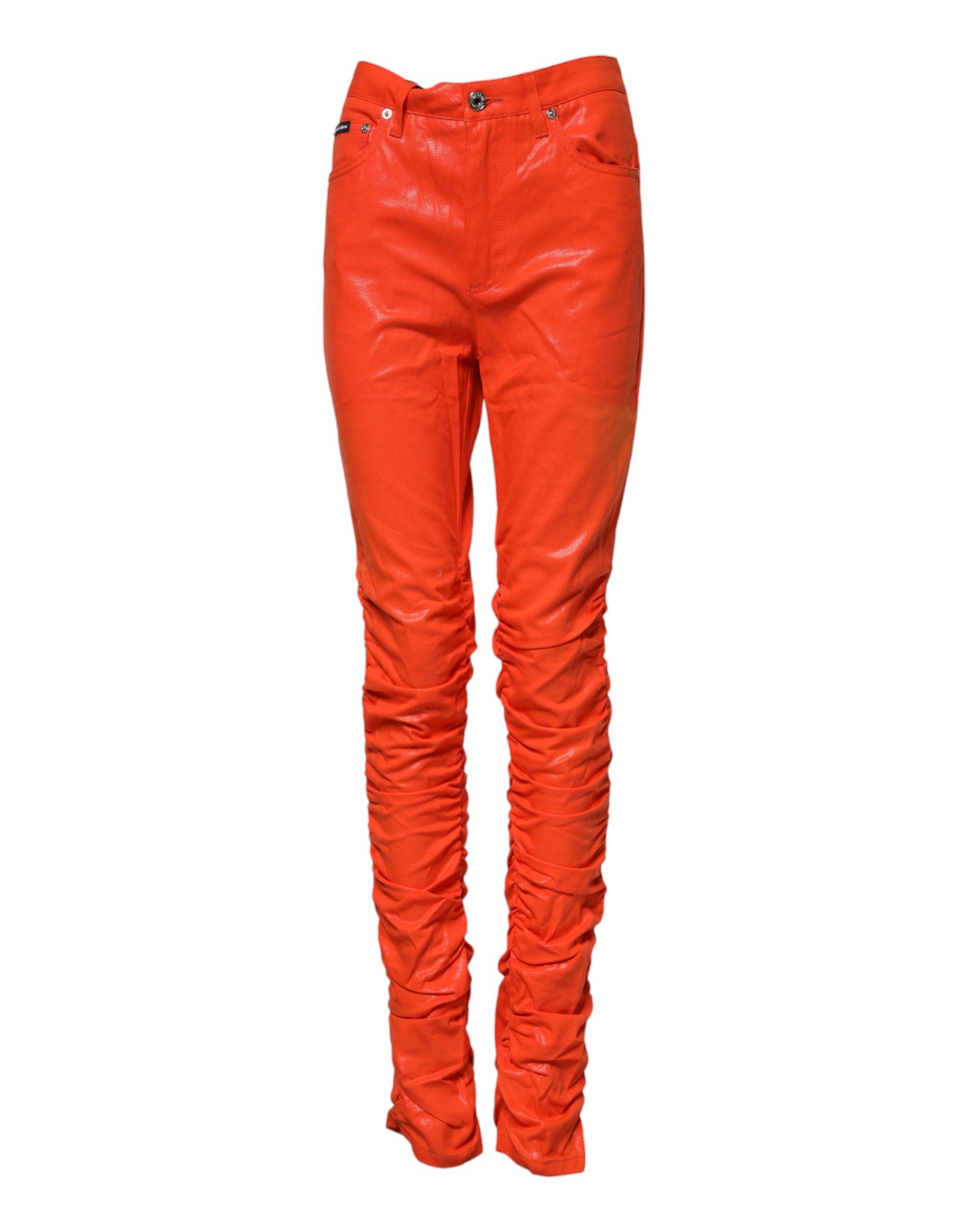 Orange Cotton High Waisted Denim Jeans - ventzia