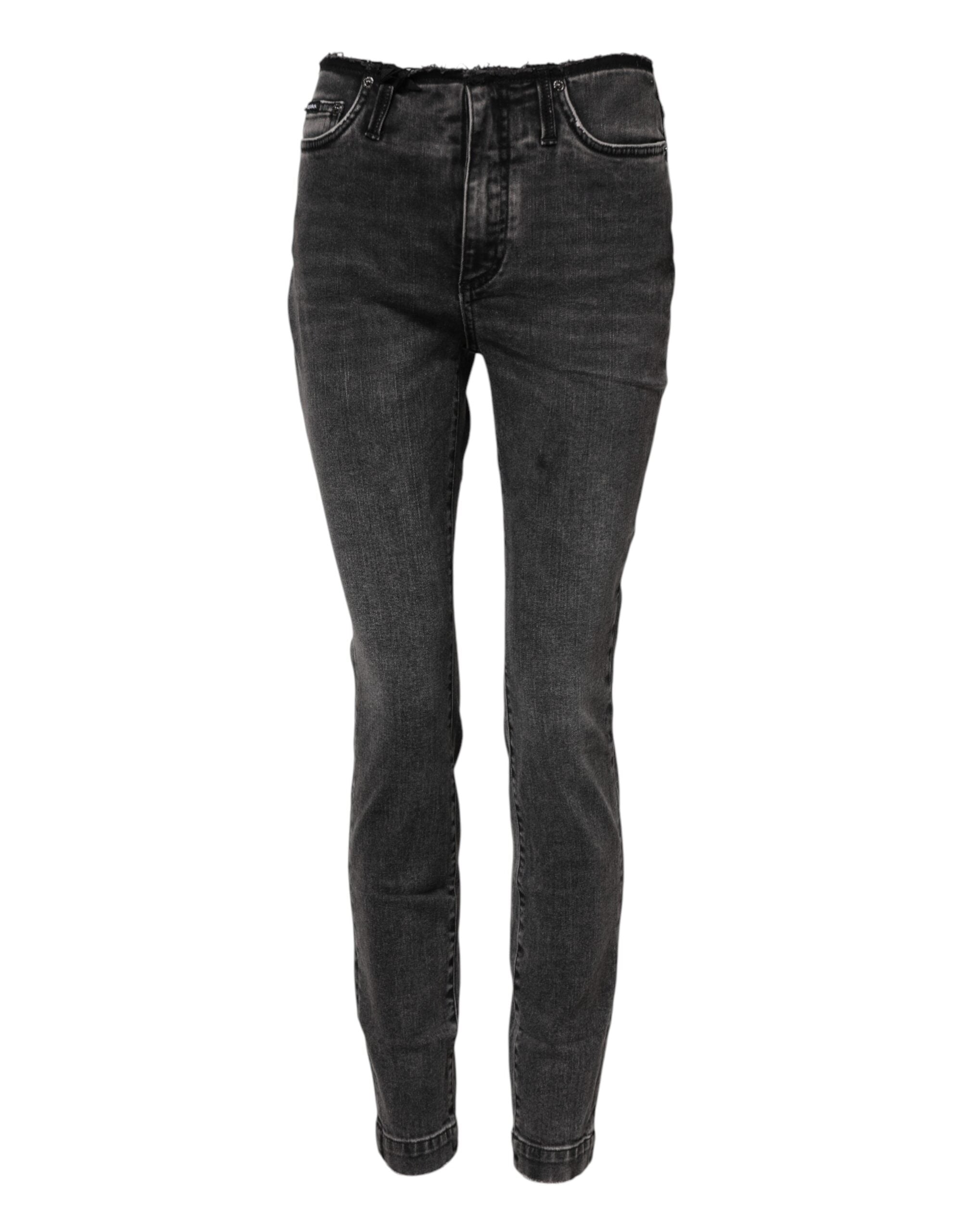 Gray Skinny Cotton Mid Waisted Denim Jeans - ventzia