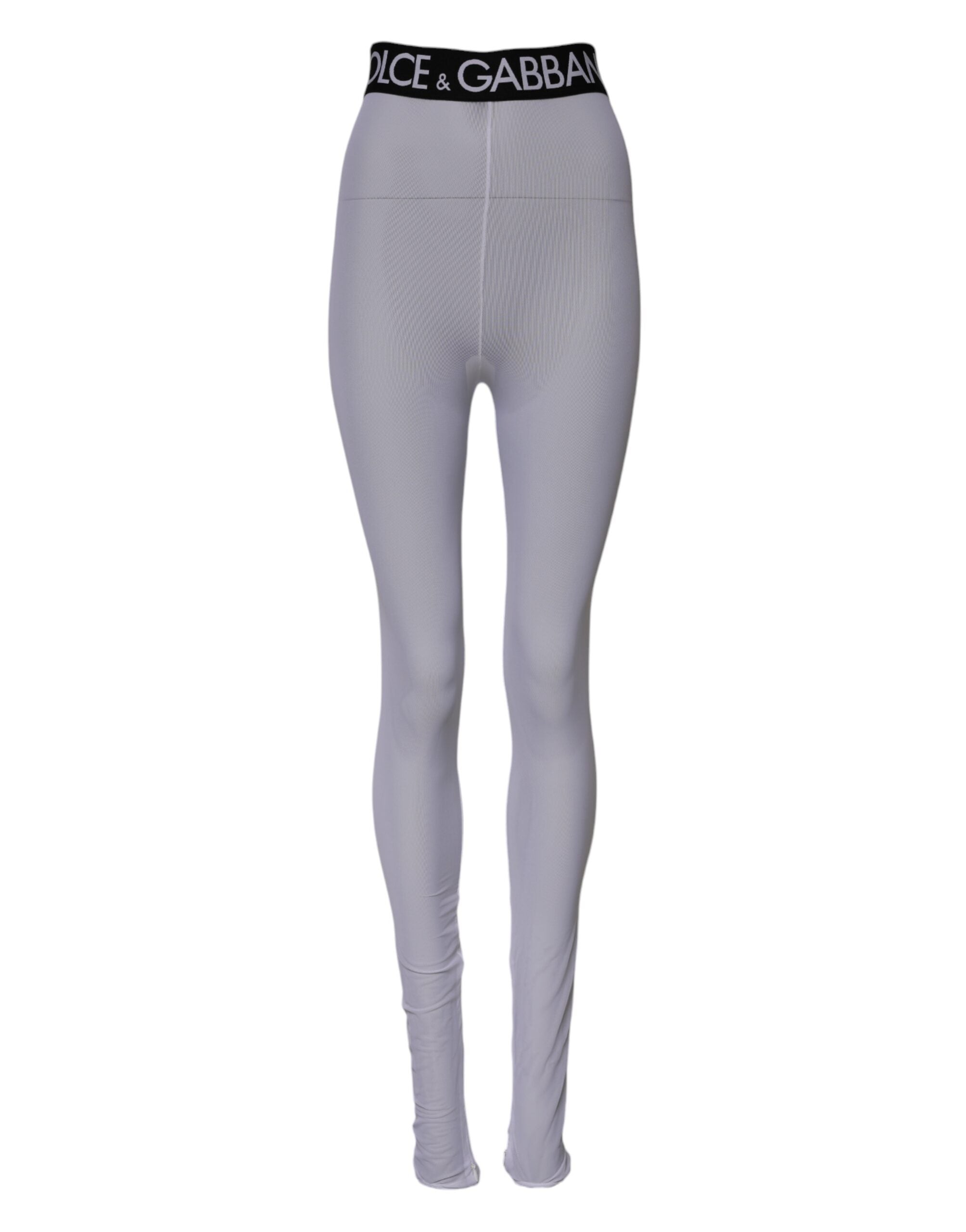 Gray Nylon DG Logo Mid Waisted Leggings Pants - ventzia