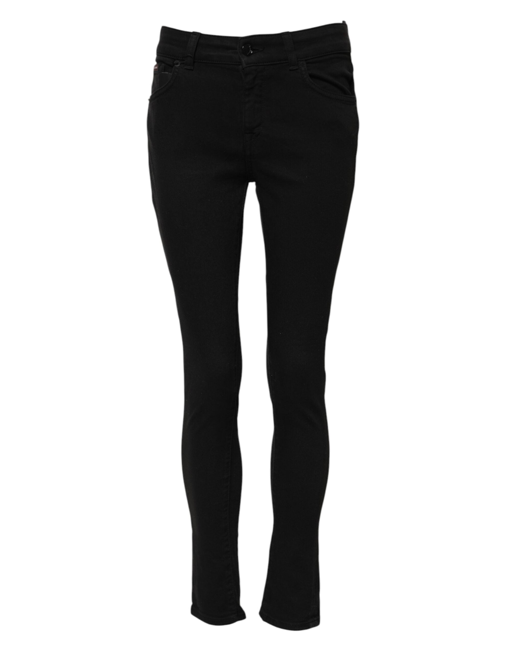 Black Cotton Skinny Mid Waisted Denim Jeans - ventzia