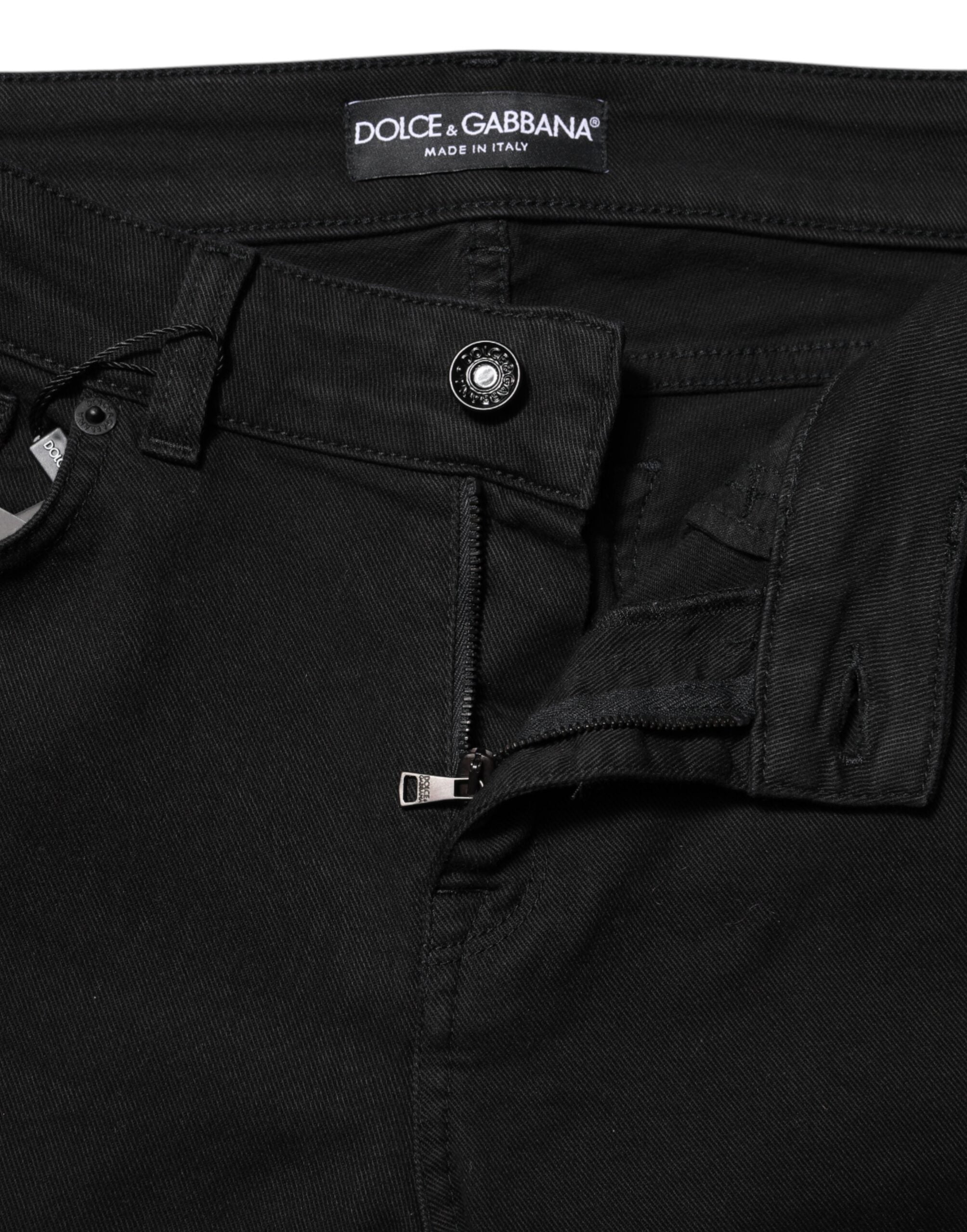 Black Cotton Skinny Mid Waisted Denim Jeans - ventzia