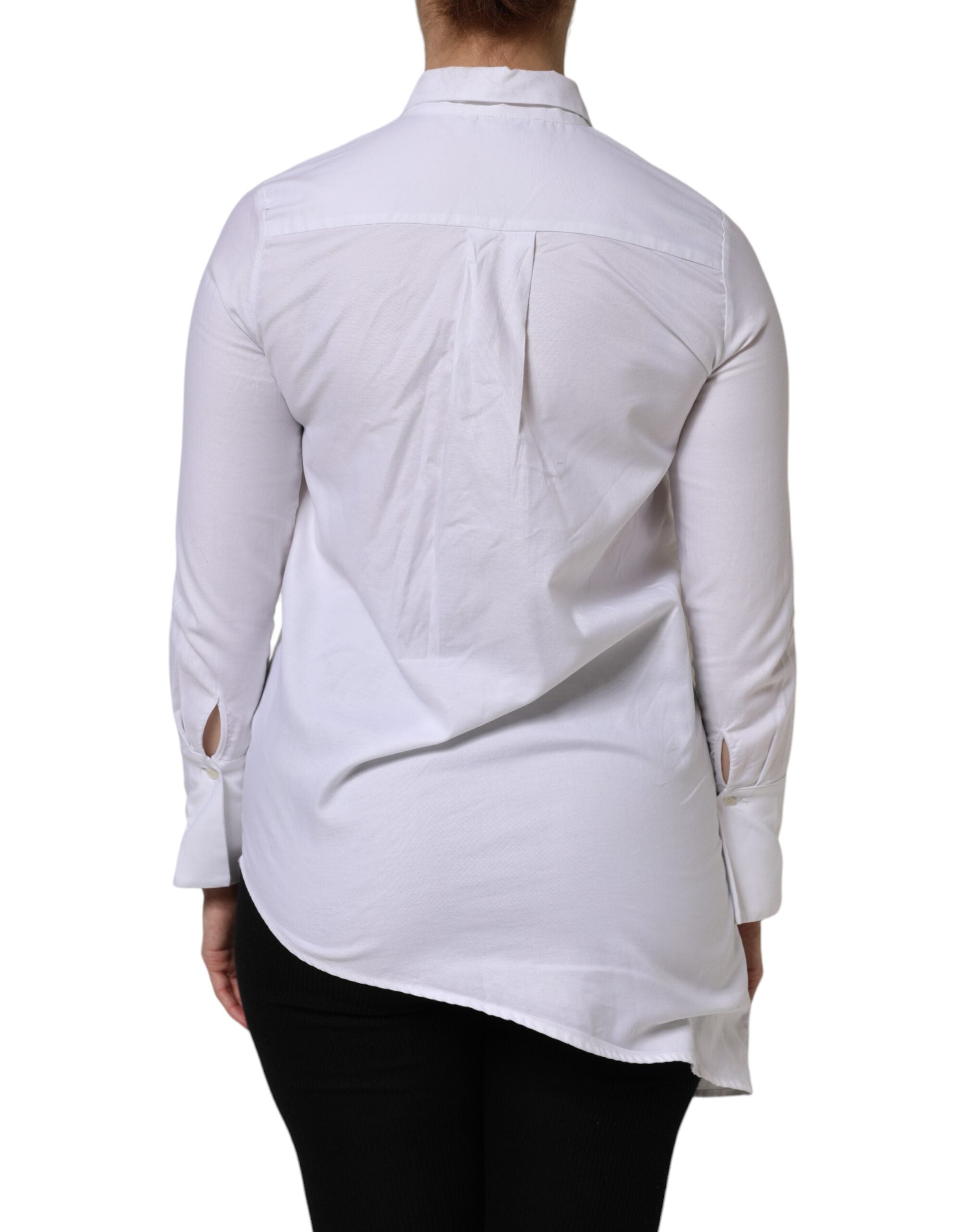 White Cotton Collared Long Sleeves Ruffle Top Shirt - ventzia