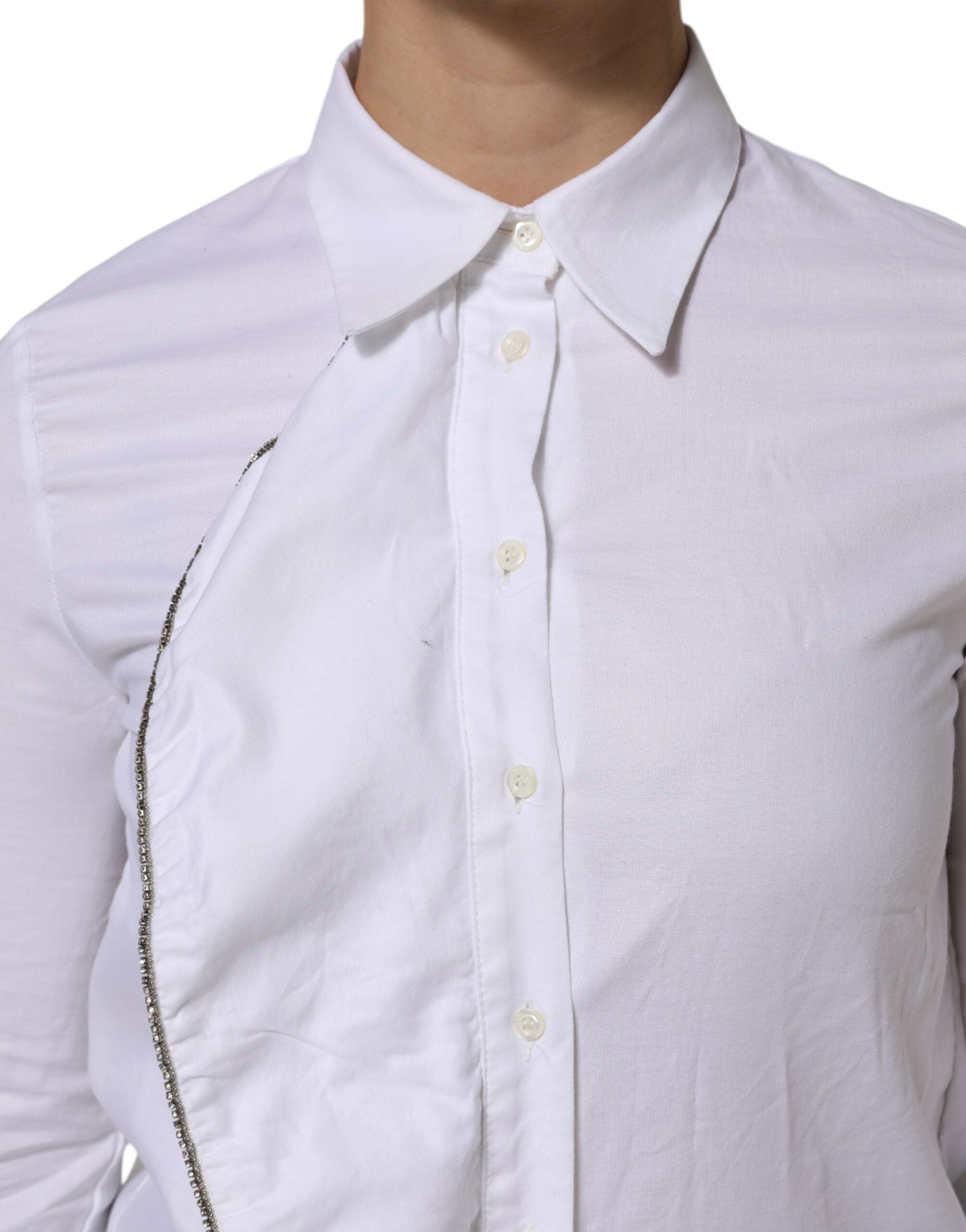 White Cotton Collared Long Sleeves Ruffle Top Shirt - ventzia