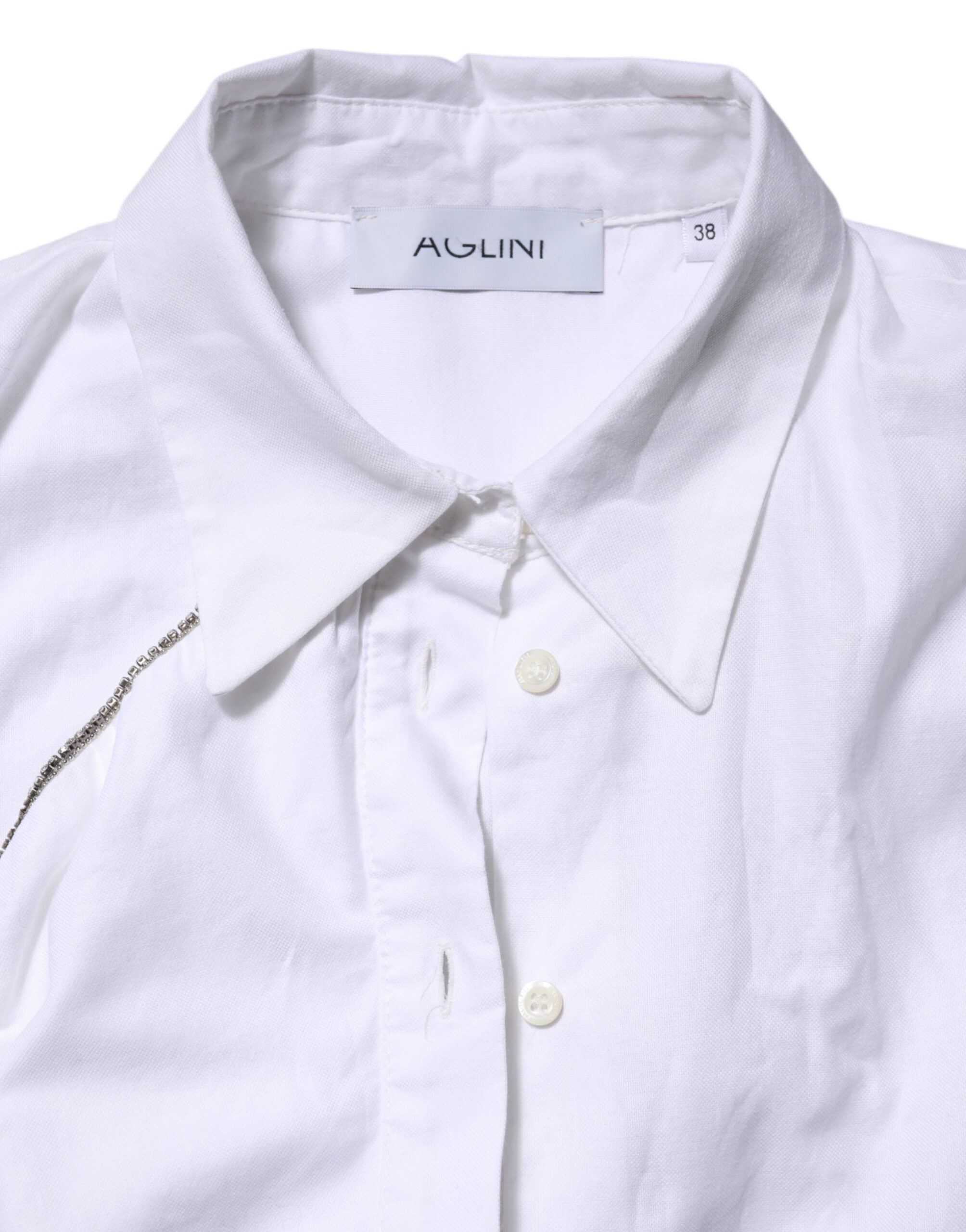 White Cotton Collared Long Sleeves Ruffle Top Shirt - ventzia