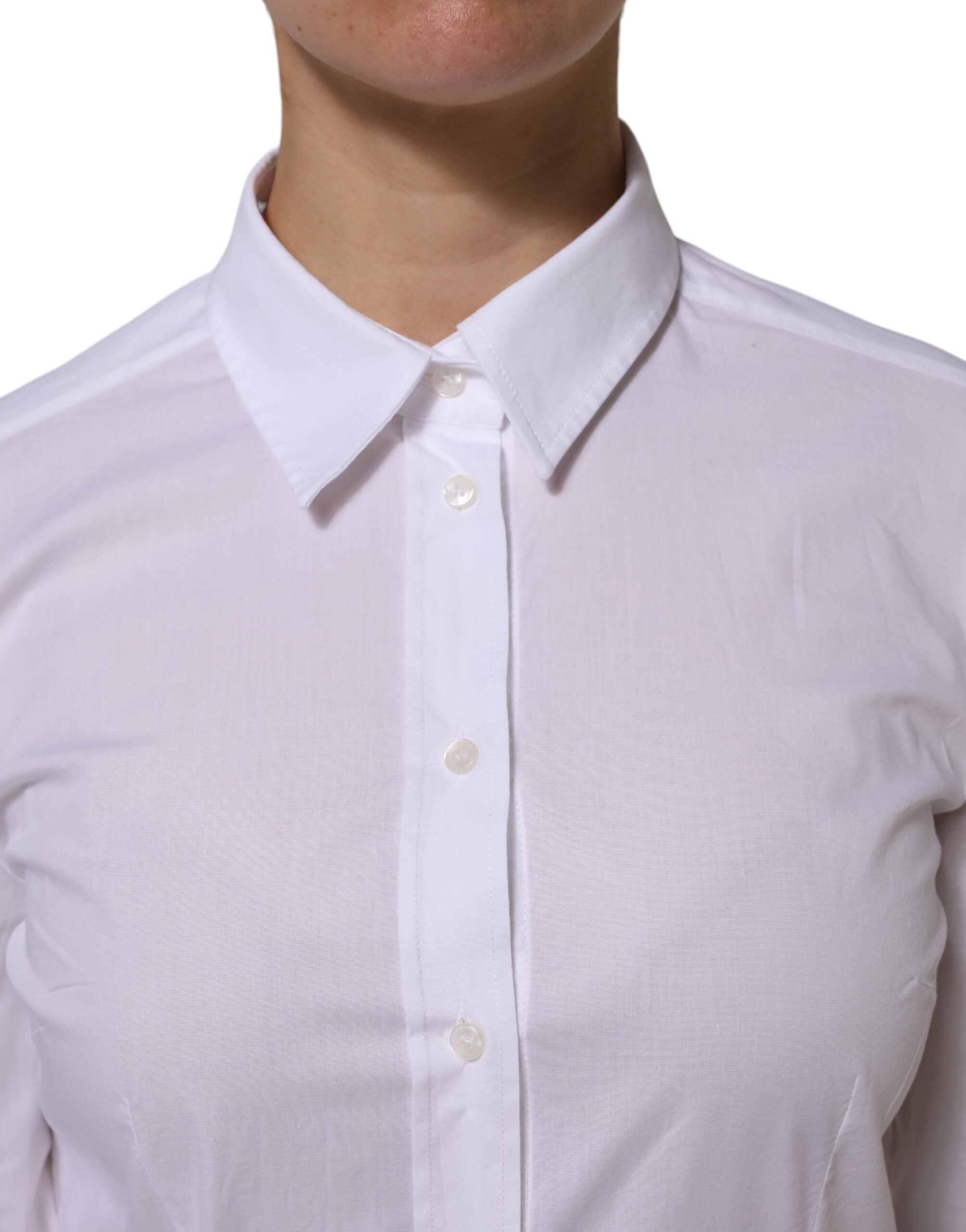 White Cotton Long Sleeves Collared Top Shirt - ventzia