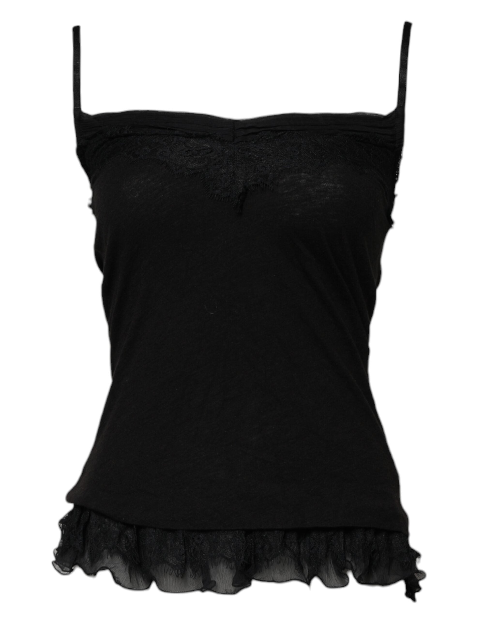 Black Wool Sleeveless Square Neck Tank Top - ventzia
