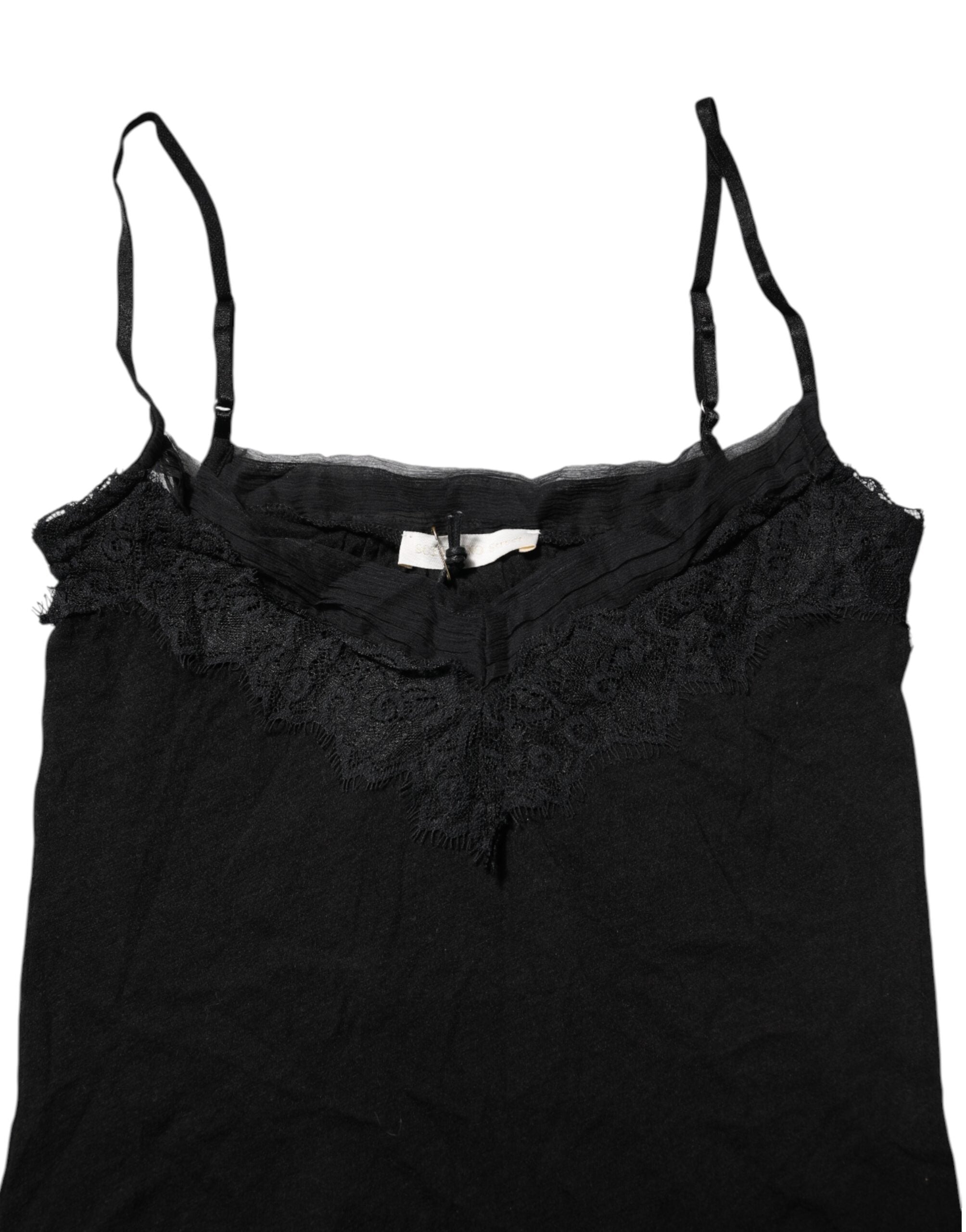 Black Wool Sleeveless Square Neck Tank Top - ventzia