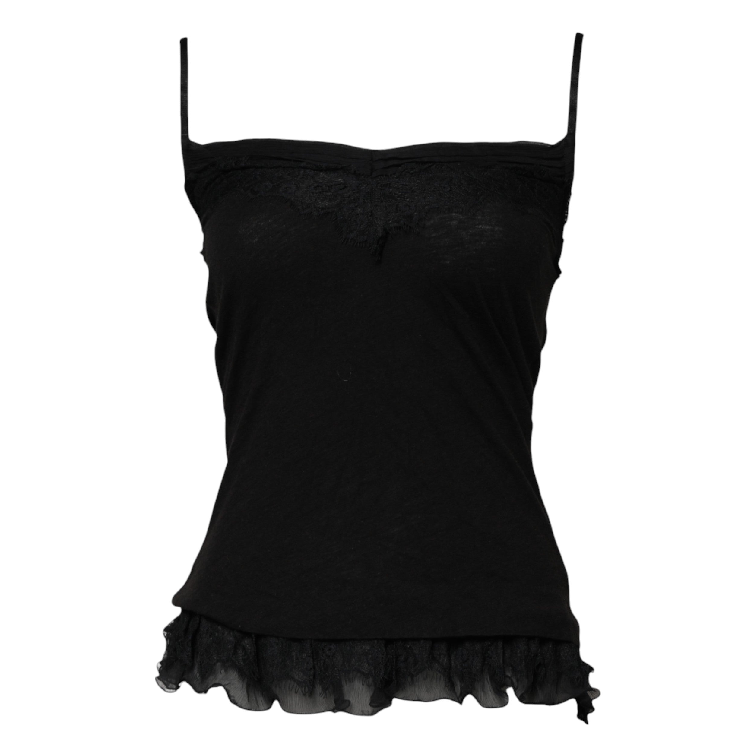 Black Wool Sleeveless Square Neck Tank Top - ventzia