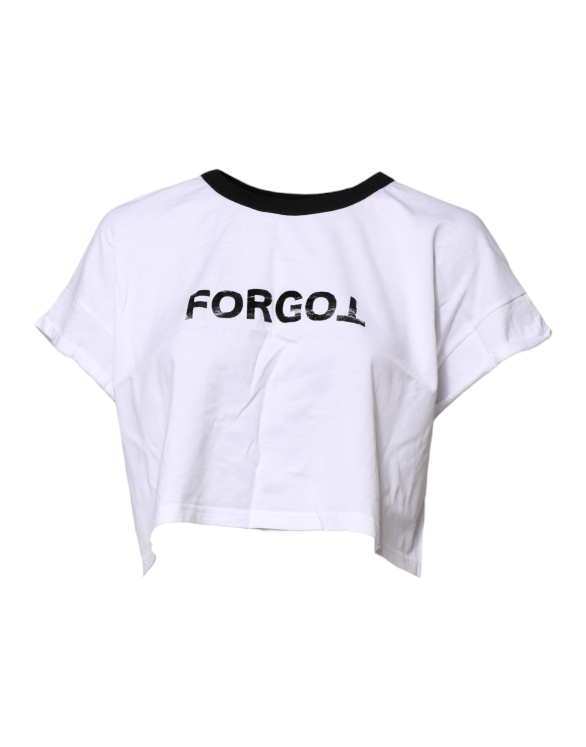 White Graphic Print Crew Neck Cropped T-shirt - ventzia