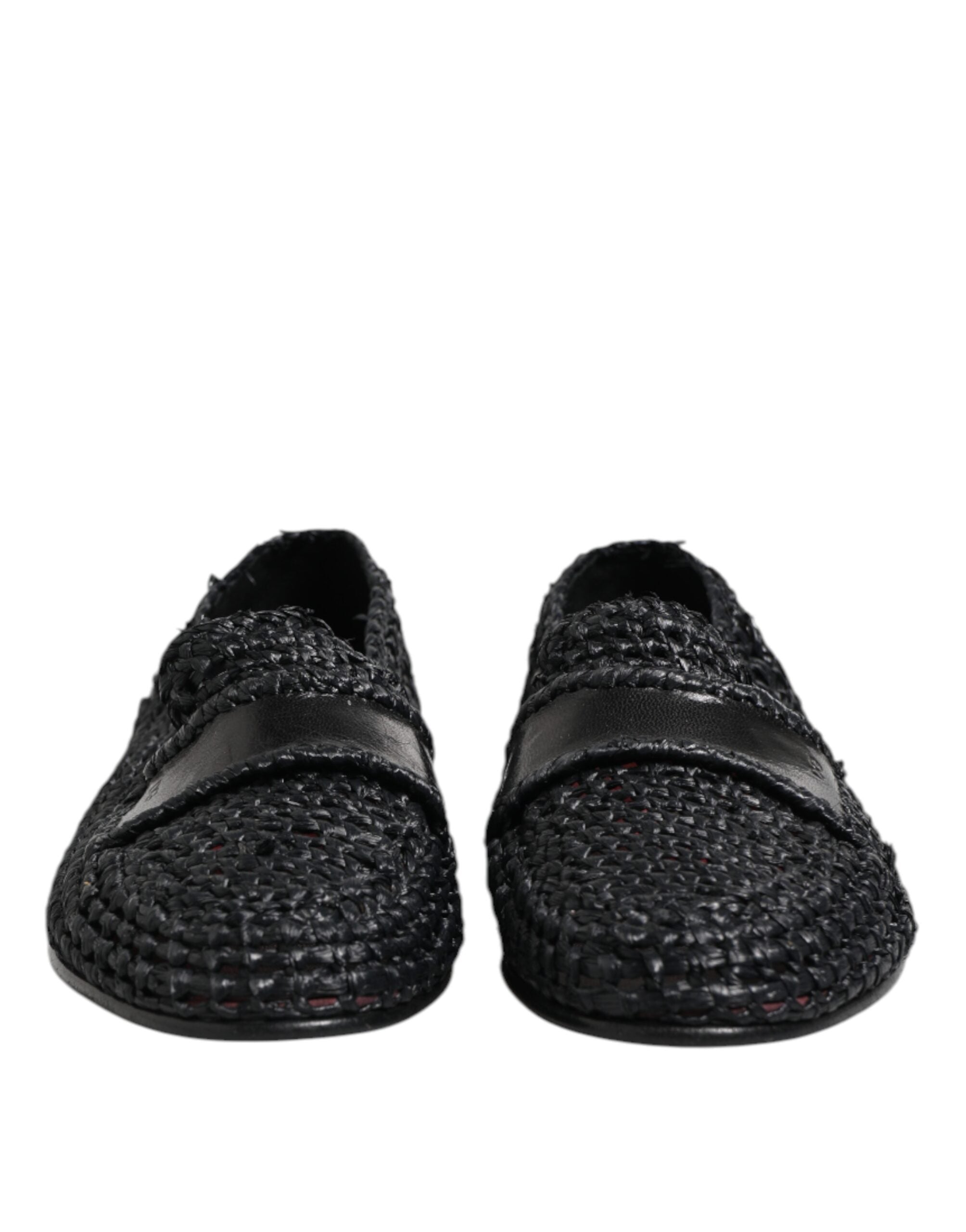 Black Woven Leather Slip On Loafers Men Shoes - ventzia