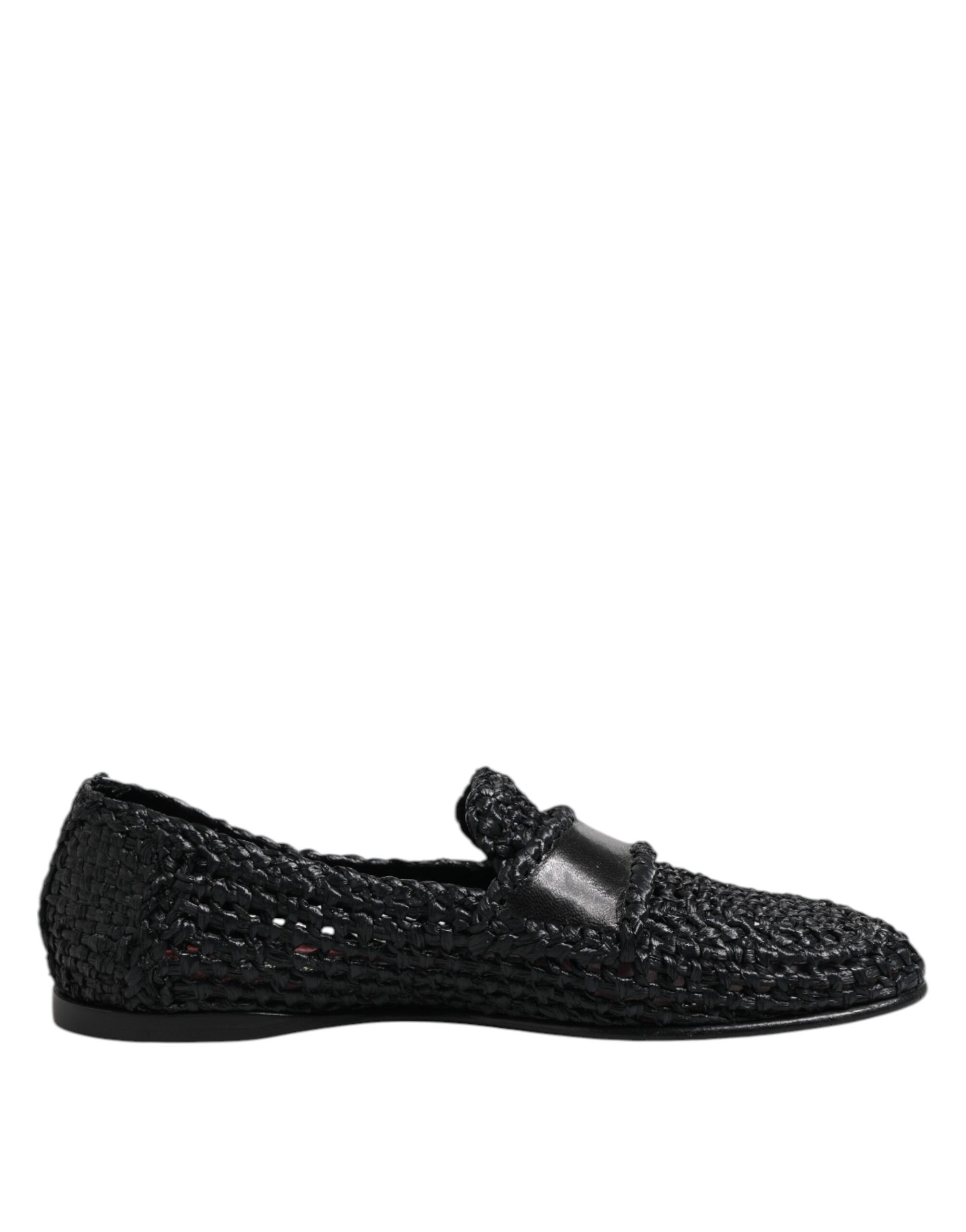 Black Woven Leather Slip On Loafers Men Shoes - ventzia