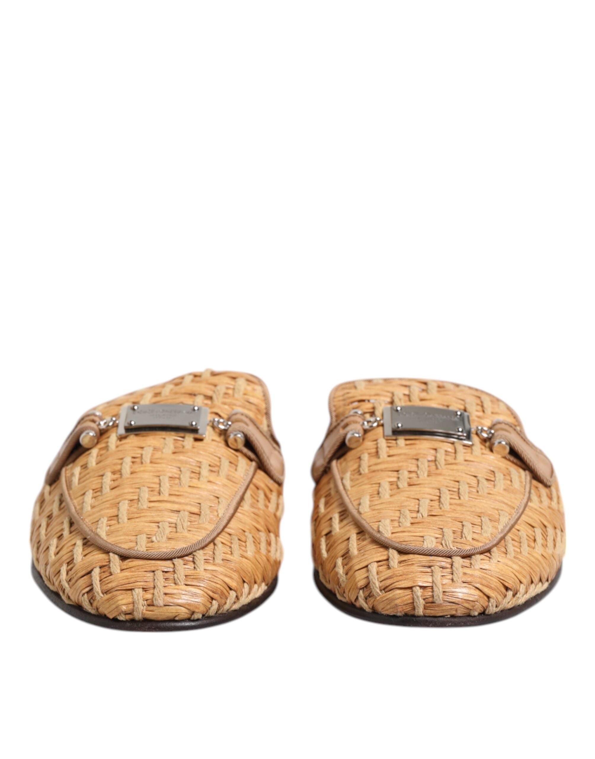 Beige Rattan Flat Mule Men Sandals Shoes - ventzia