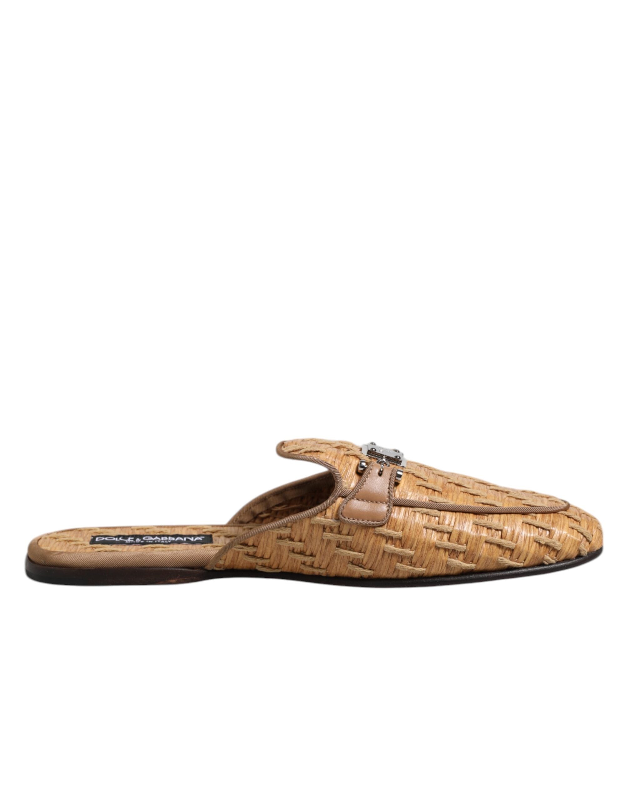 Beige Rattan Flat Mule Men Sandals Shoes - ventzia