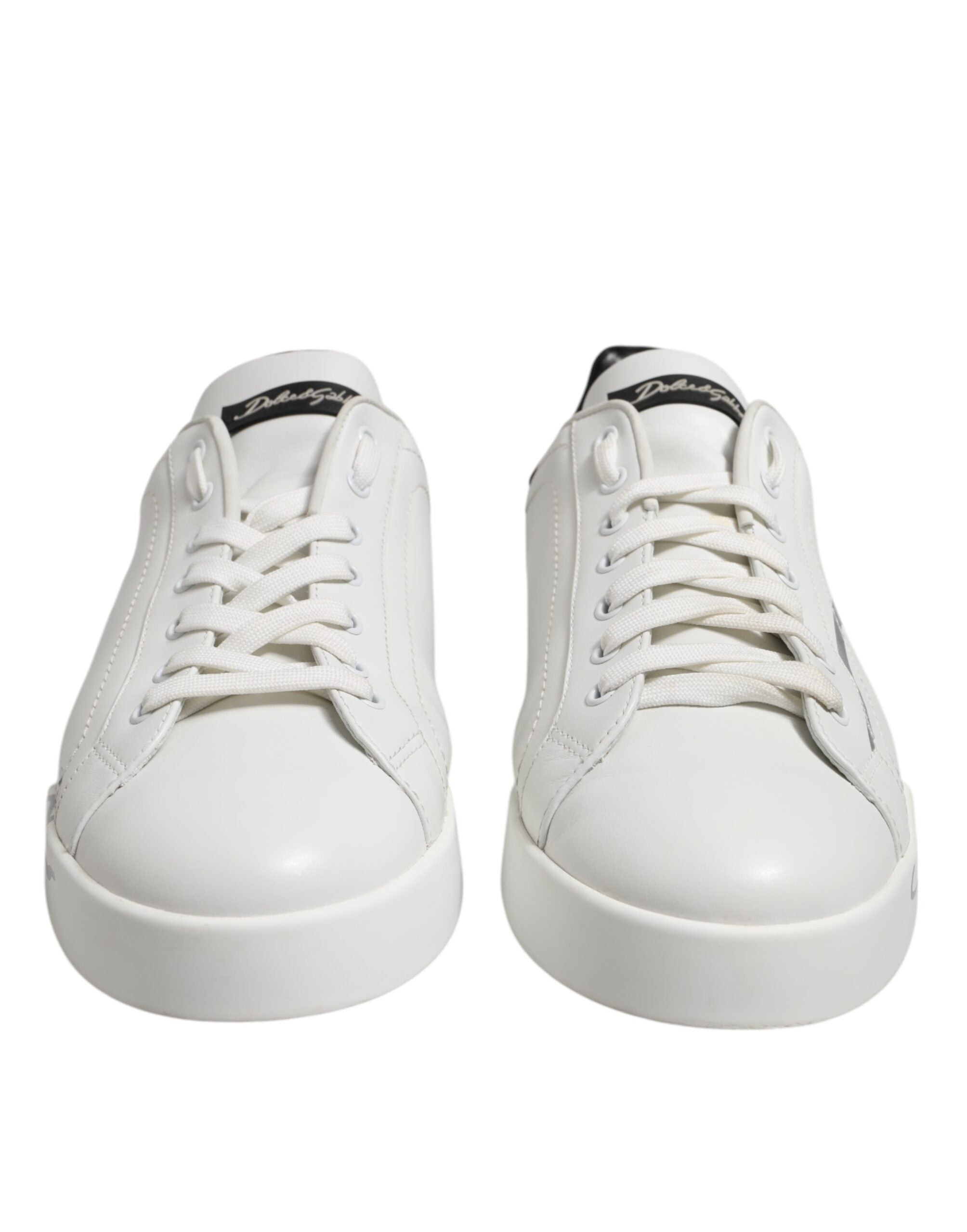 White Black Logo Low Top Leather Sneakers Shoes - ventzia
