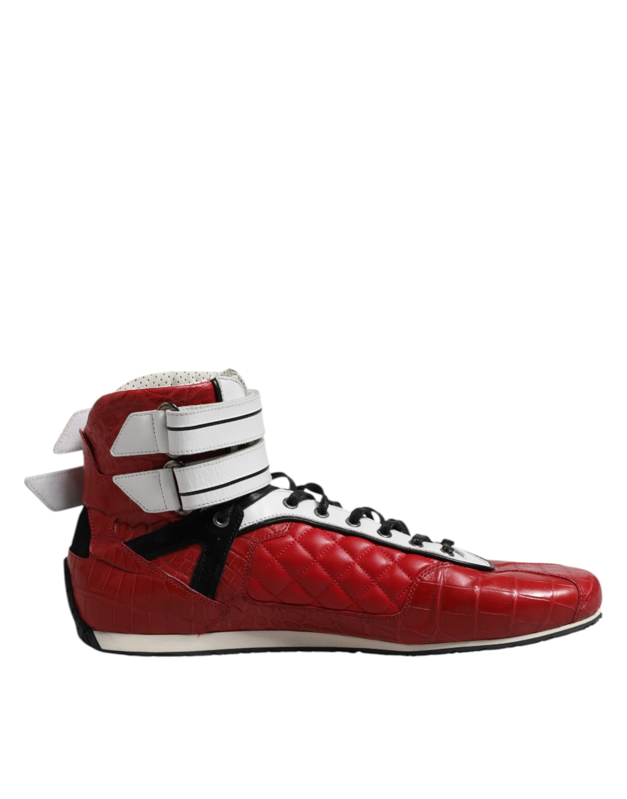 Red Quilted Leather Lace Up Sneakers Shoes - ventzia