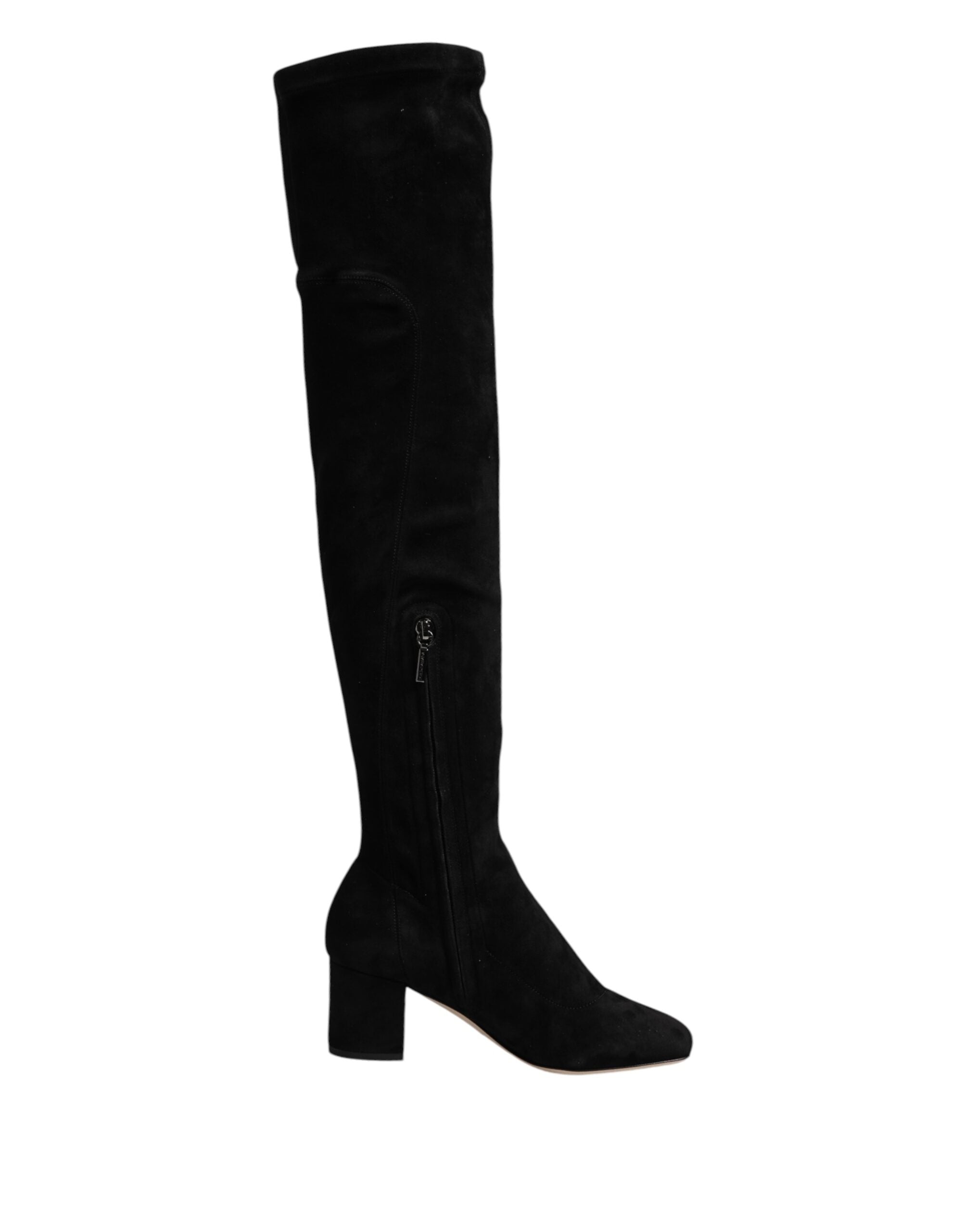 Black Suede Leather Knee High Boots Shoes - ventzia