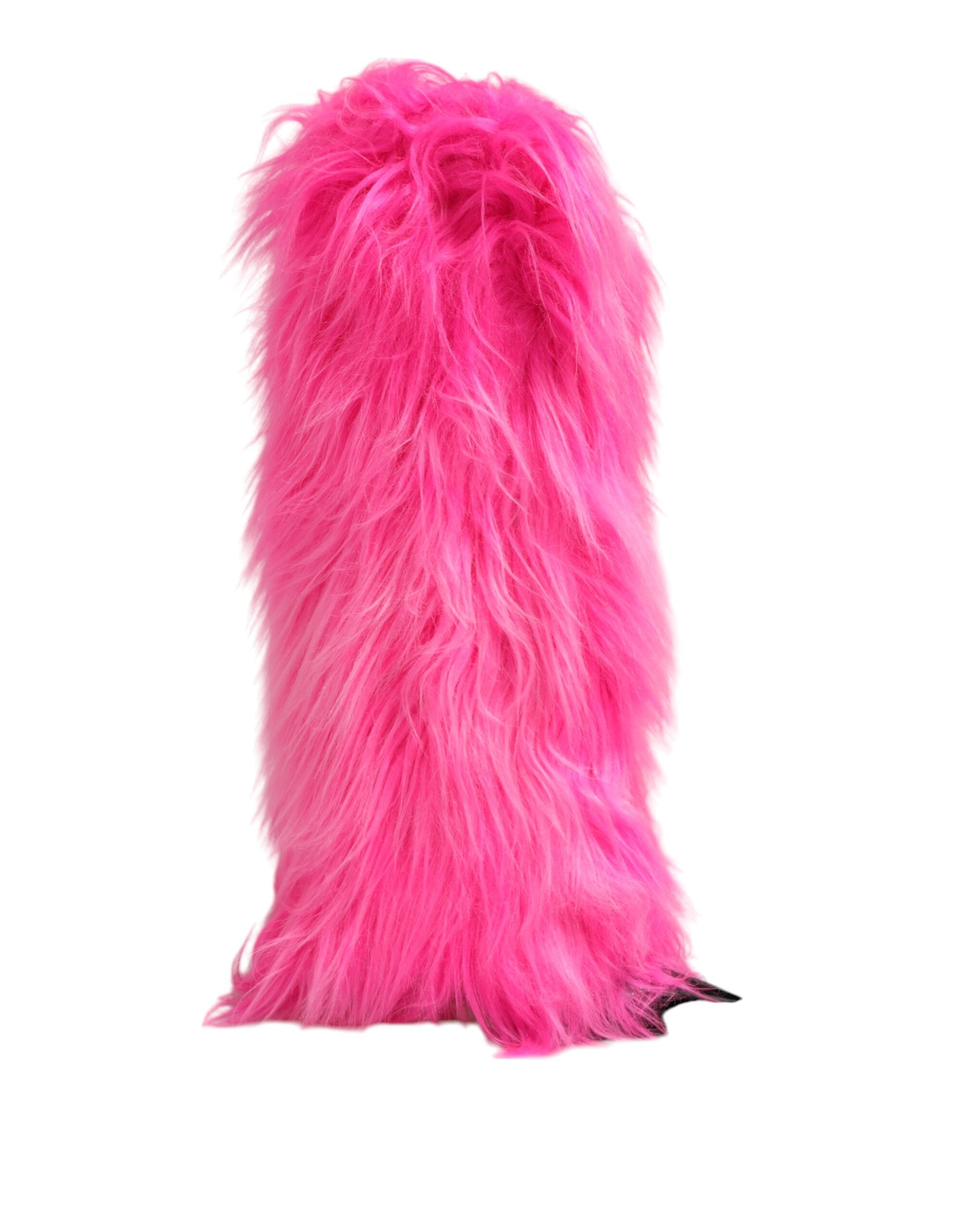 Pink Faux Fur Leather High Heels Boots Shoes - ventzia