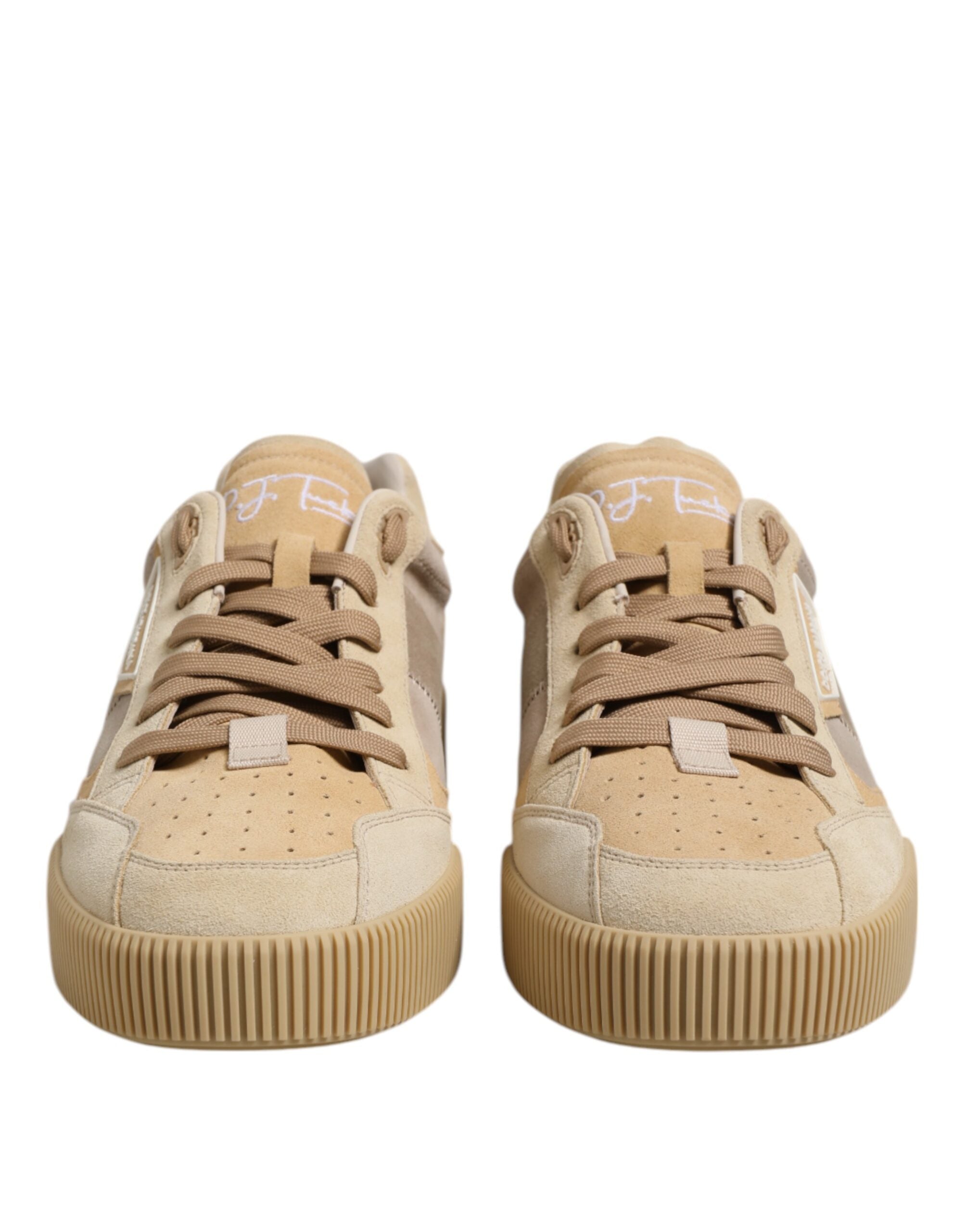 Beige Leather Low Top Lace Up Sneakers Shoes - ventzia