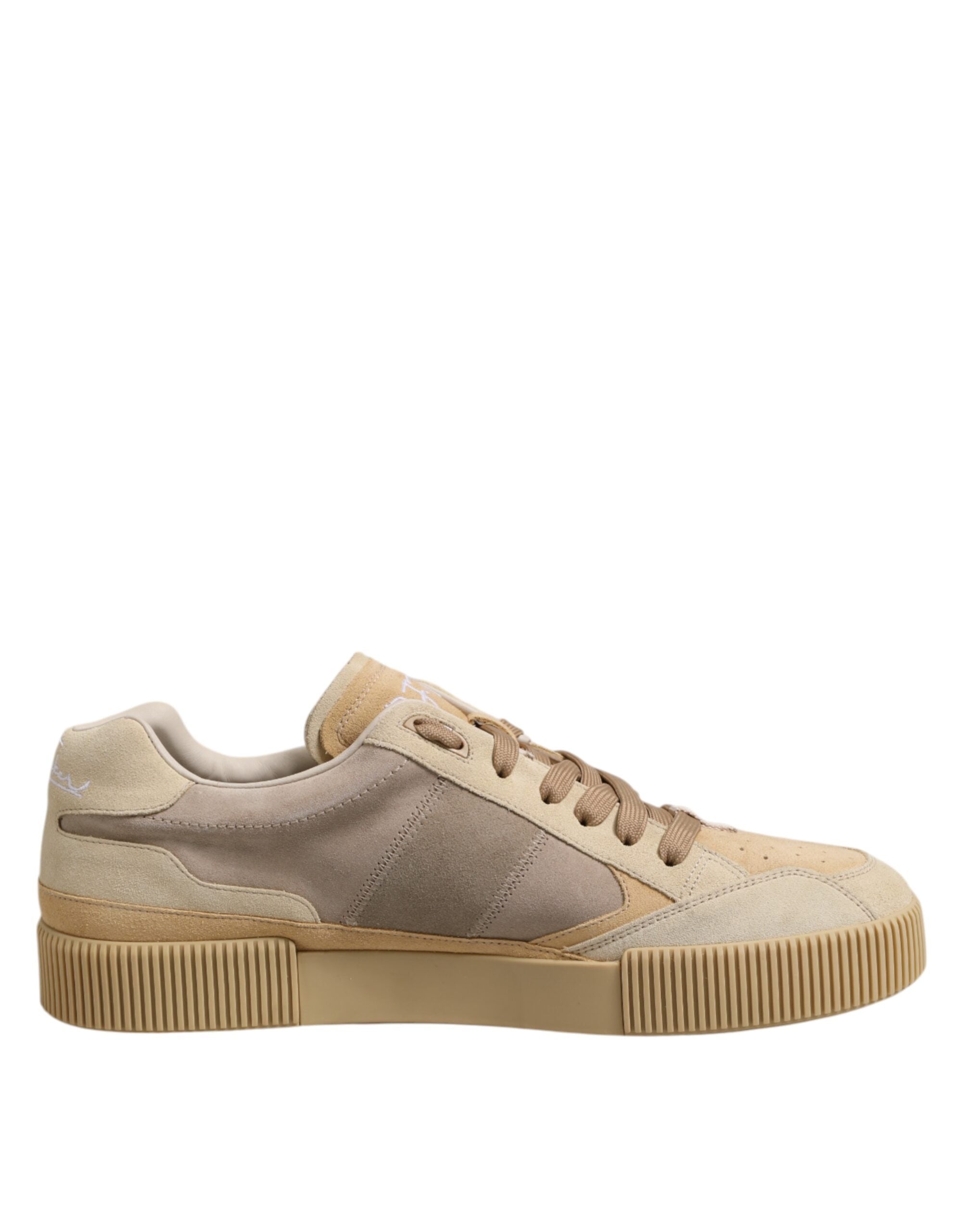 Beige Leather Low Top Lace Up Sneakers Shoes - ventzia