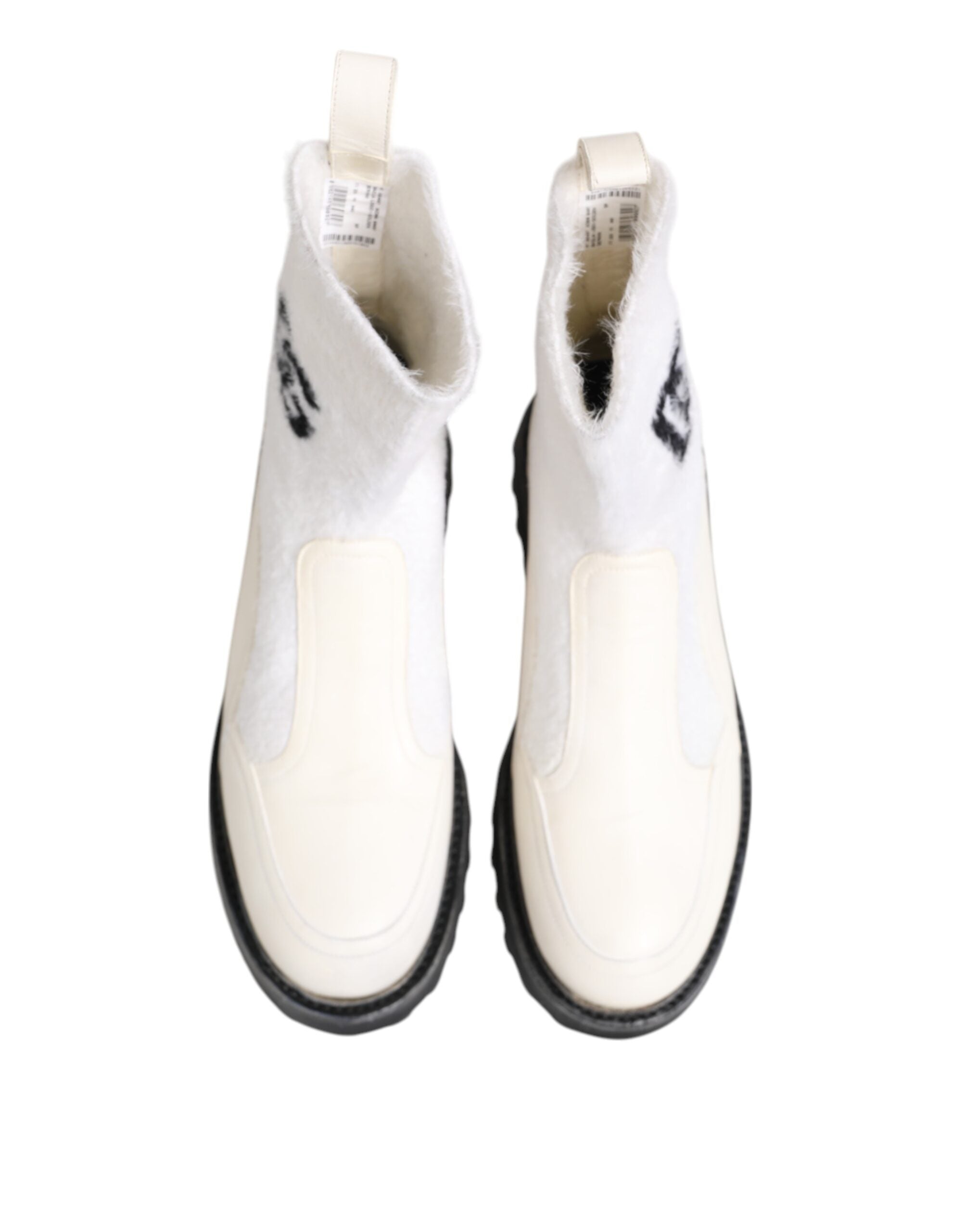 White Beige DG Logo Mid Calf Boots Shoes - ventzia