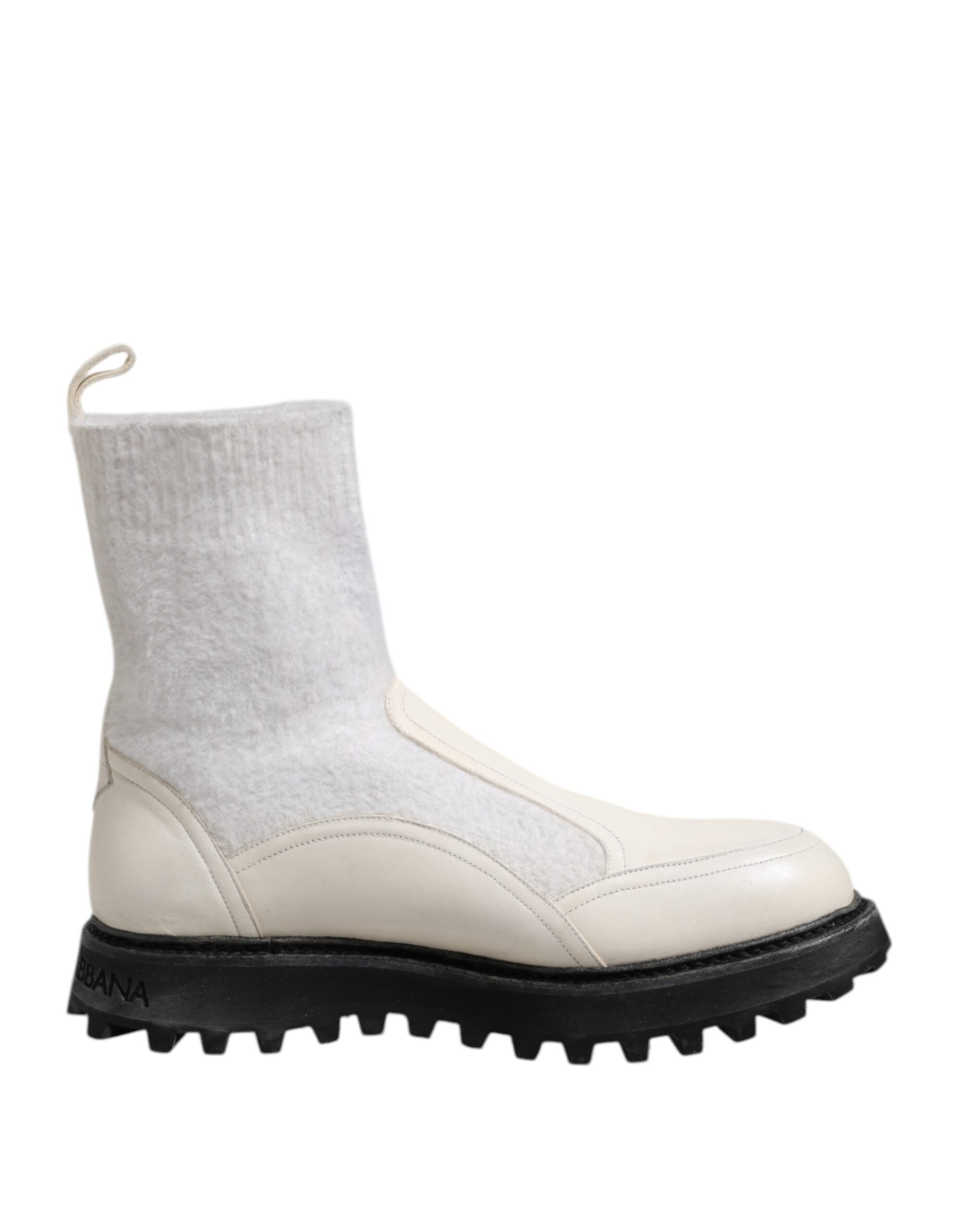 White Beige DG Logo Mid Calf Boots Shoes - ventzia