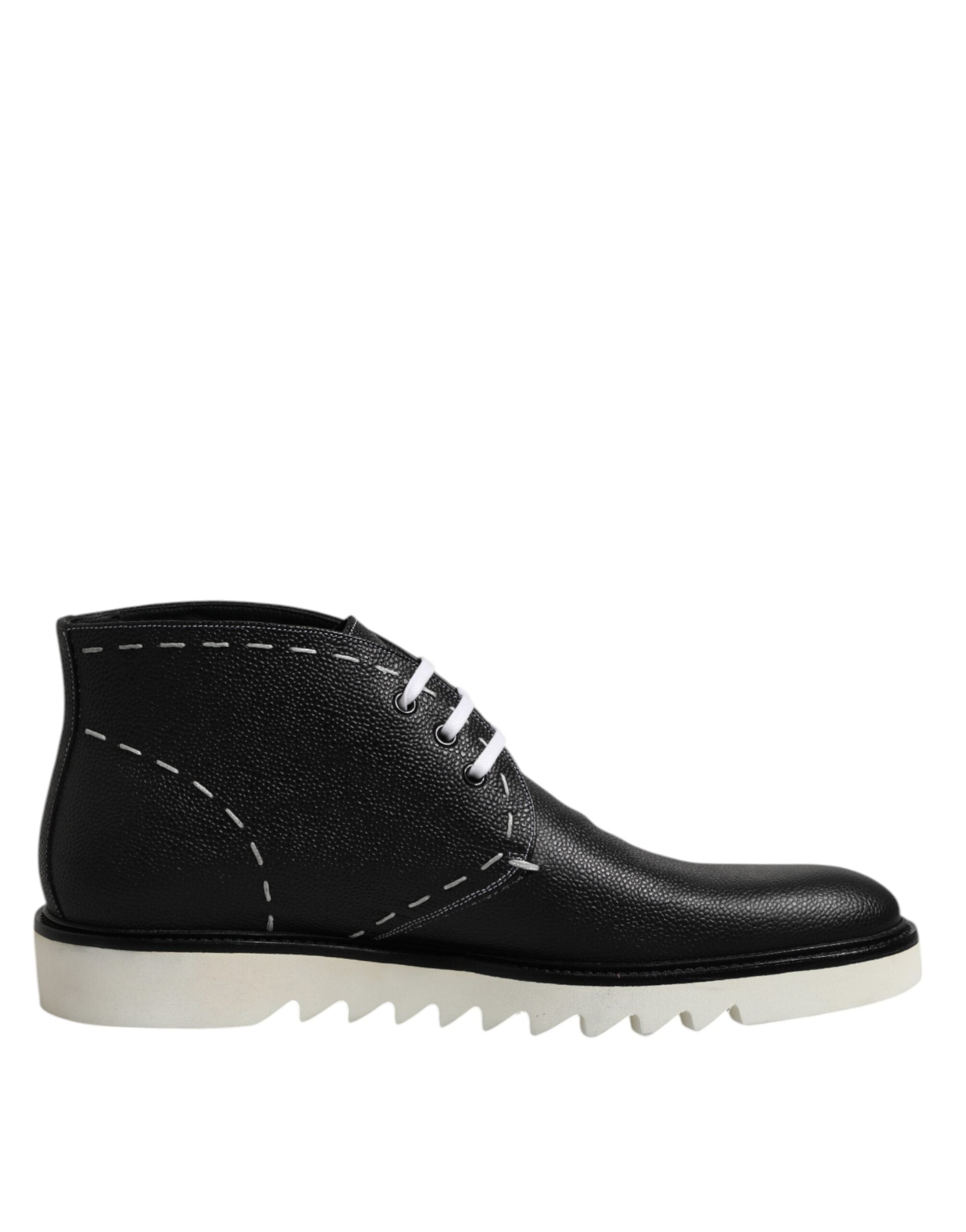 Black White Leather Ankle Boots Shoes - ventzia