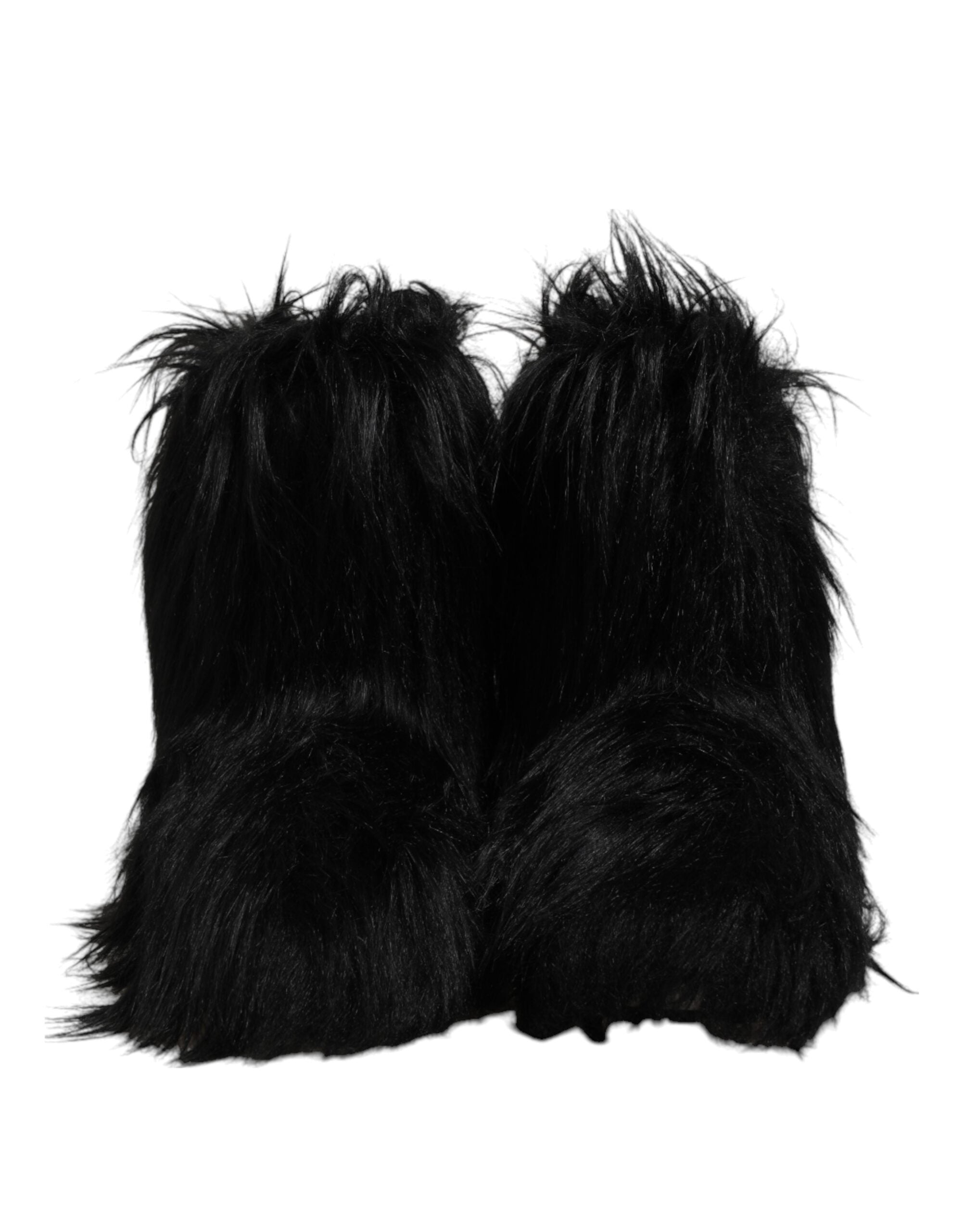 Black Faux Fur Mid Calf Boots Shoes - ventzia