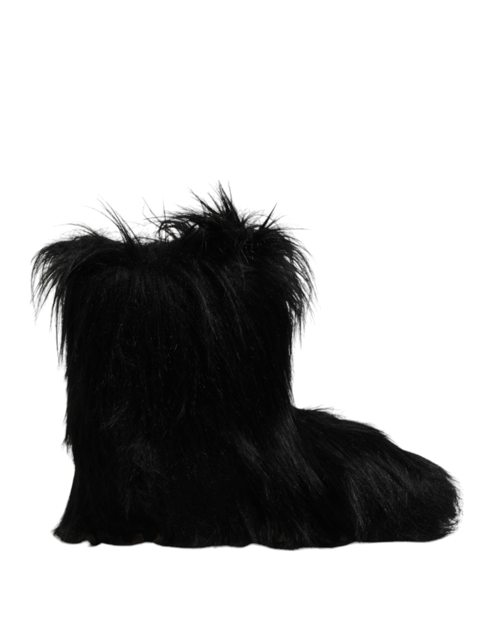 Black Faux Fur Mid Calf Boots Shoes - ventzia