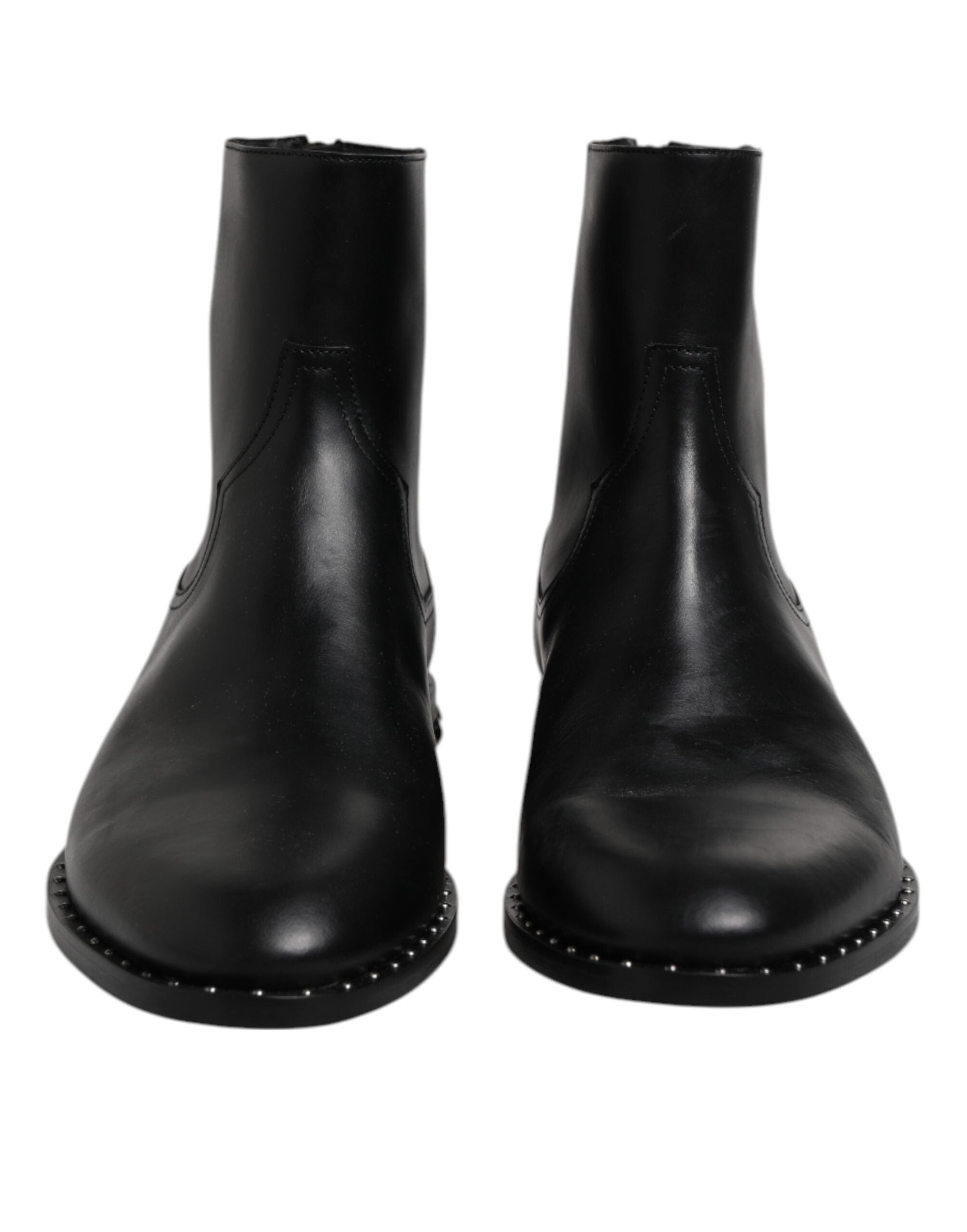 Black Leather Logo Ankle Boots Studded Shoes - ventzia