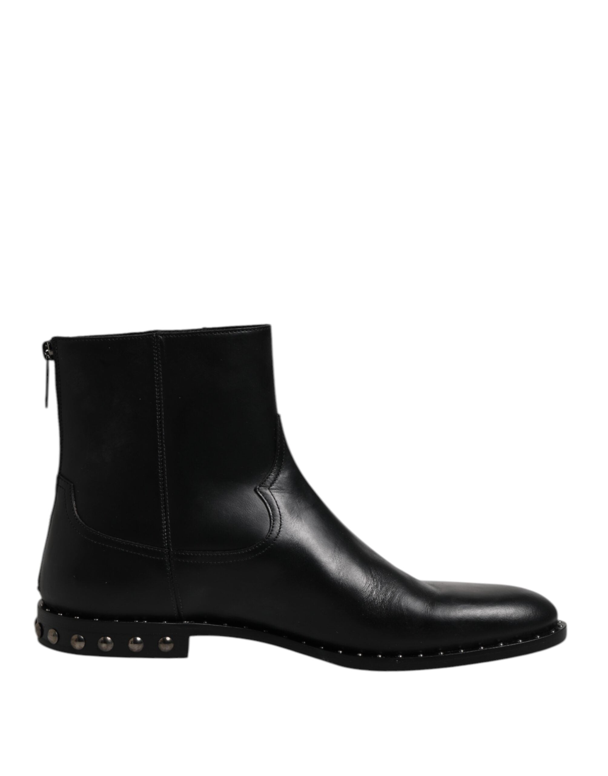 Black Leather Logo Ankle Boots Studded Shoes - ventzia